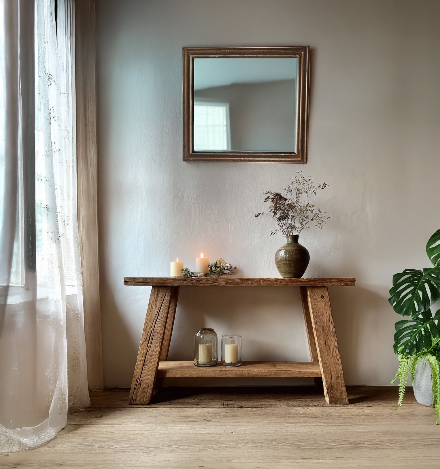 Rustikaler Eichen-Konsolentisch – Moderner Flurtisch im Landhausstil