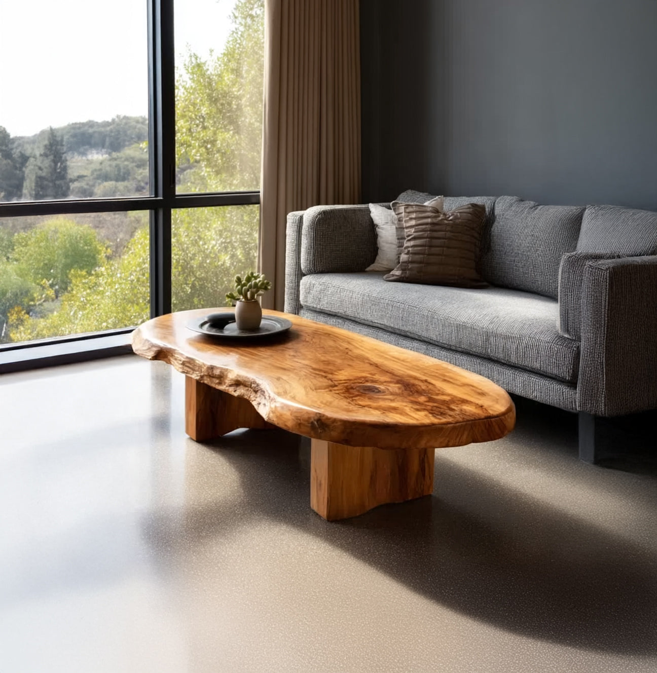 Live Edge Couchtisch aus Massivholz – Asymmetrischer Boho Tisch