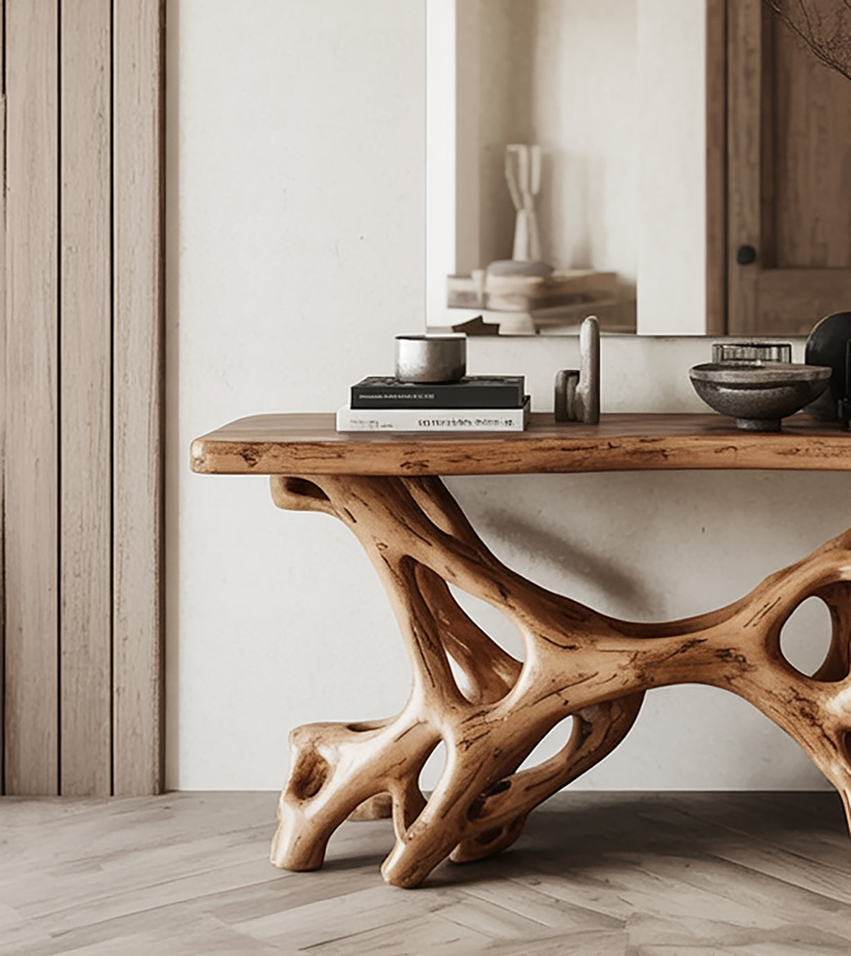 Handgefertigte Holz-Konsole – rustikaler Eingangs- und Wohnbereichstisch