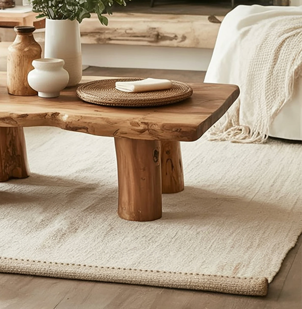 Rustikaler Live-Edge Couchtisch aus Massivholz – Farmhouse Stil