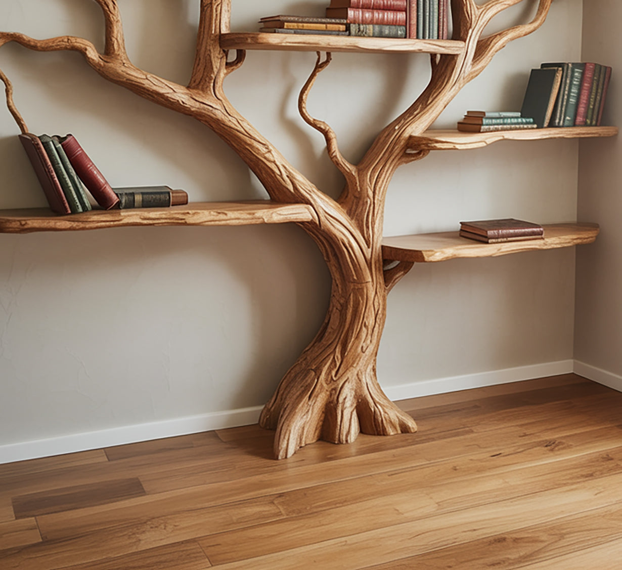 Treibholz Baum Bücherregal – Rustikales Ast Wandregal Holz