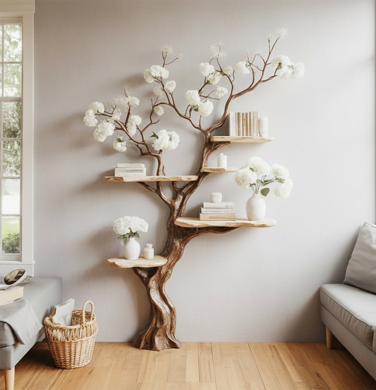 Massives Holzregal im Baumdesign – Handgefertigte Natur-Deko