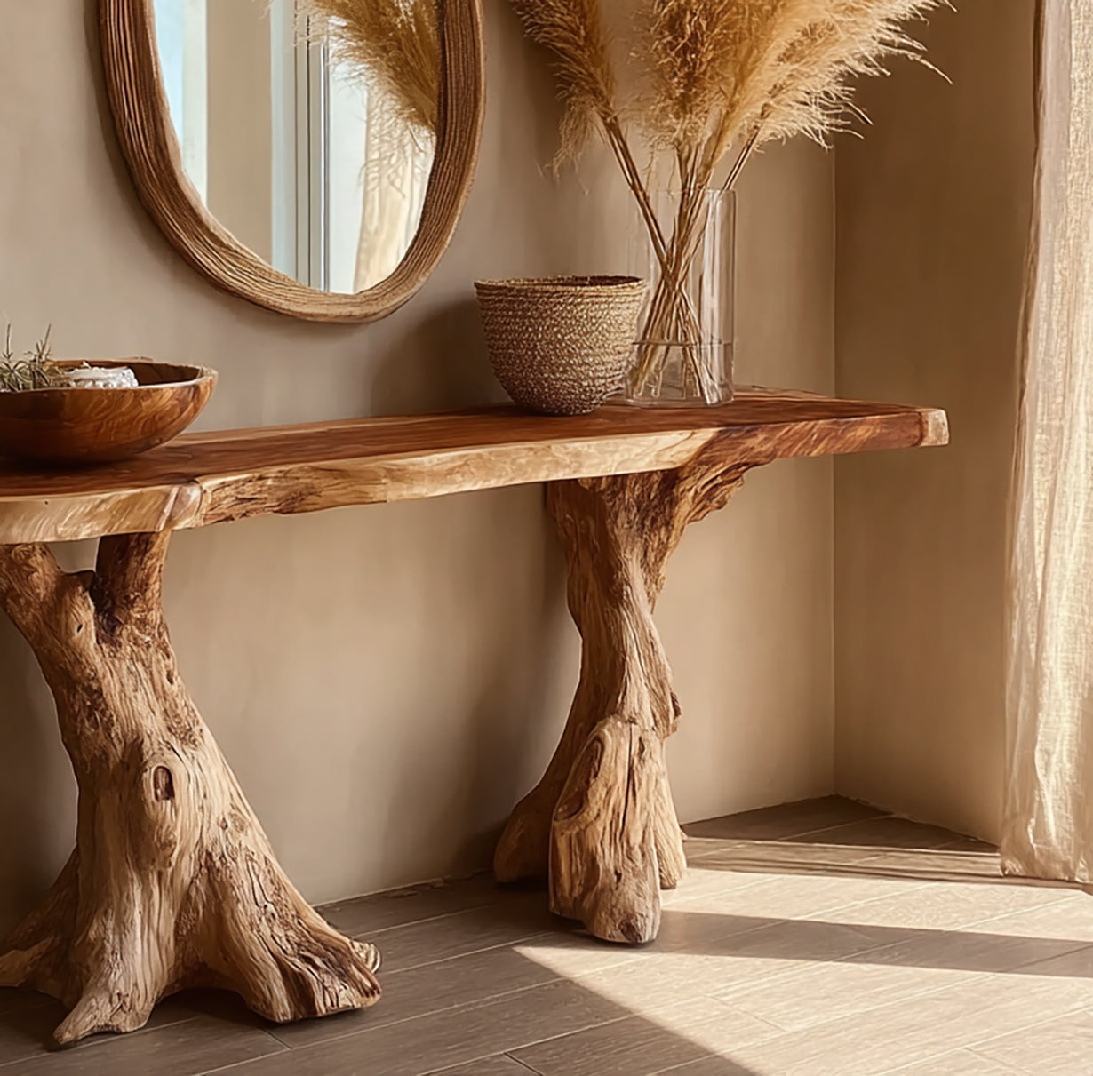 Massivholz Konsole im Mid-Century Modern Stil – Elegantes Möbelstück für Wohnzimmer