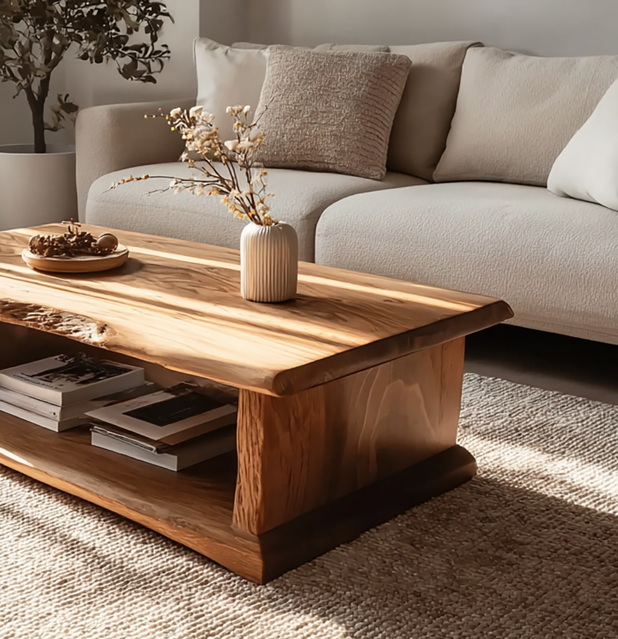 Modernes Massivholz-Couchtisch – Handgefertigtes Recyceltes Treibholz mit Live Edge