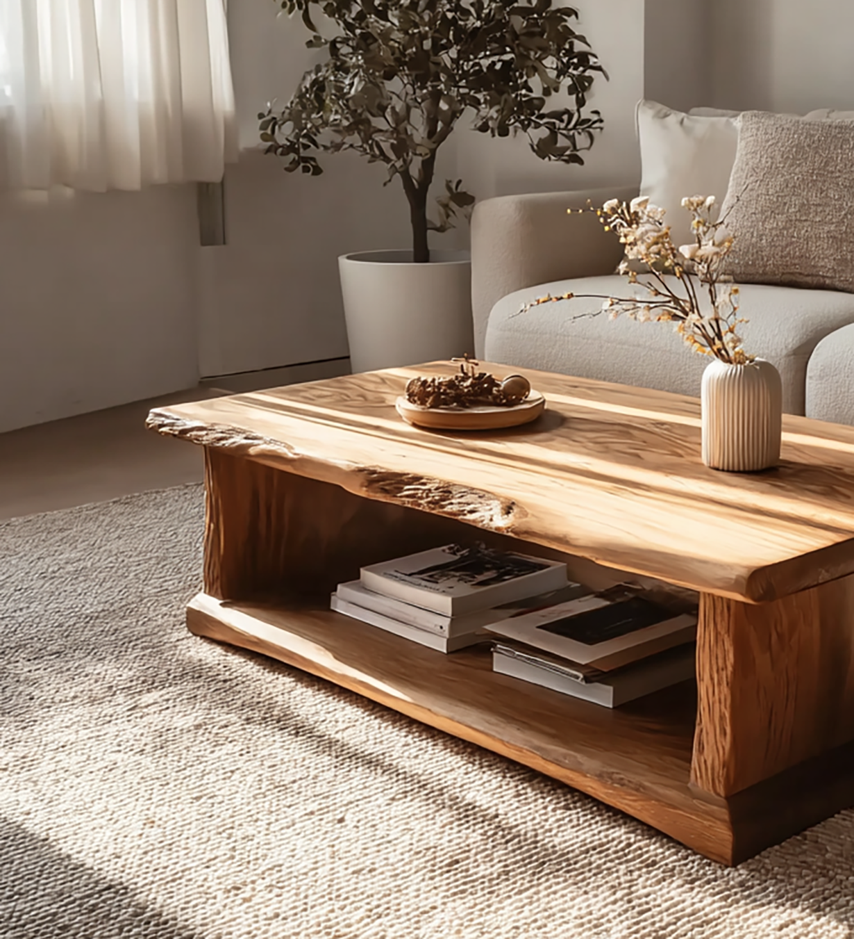 Modernes Massivholz-Couchtisch – Handgefertigtes Recyceltes Treibholz mit Live Edge