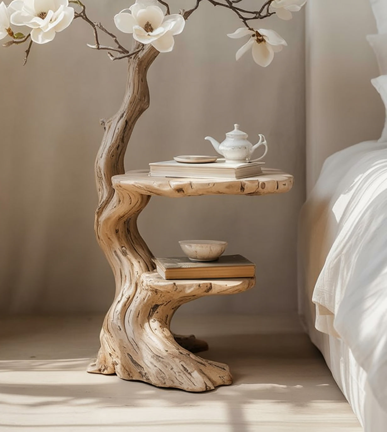 Farmhouse Runder Beistelltisch – Rustikaler Live-Edge Massivholz-Couchtisch