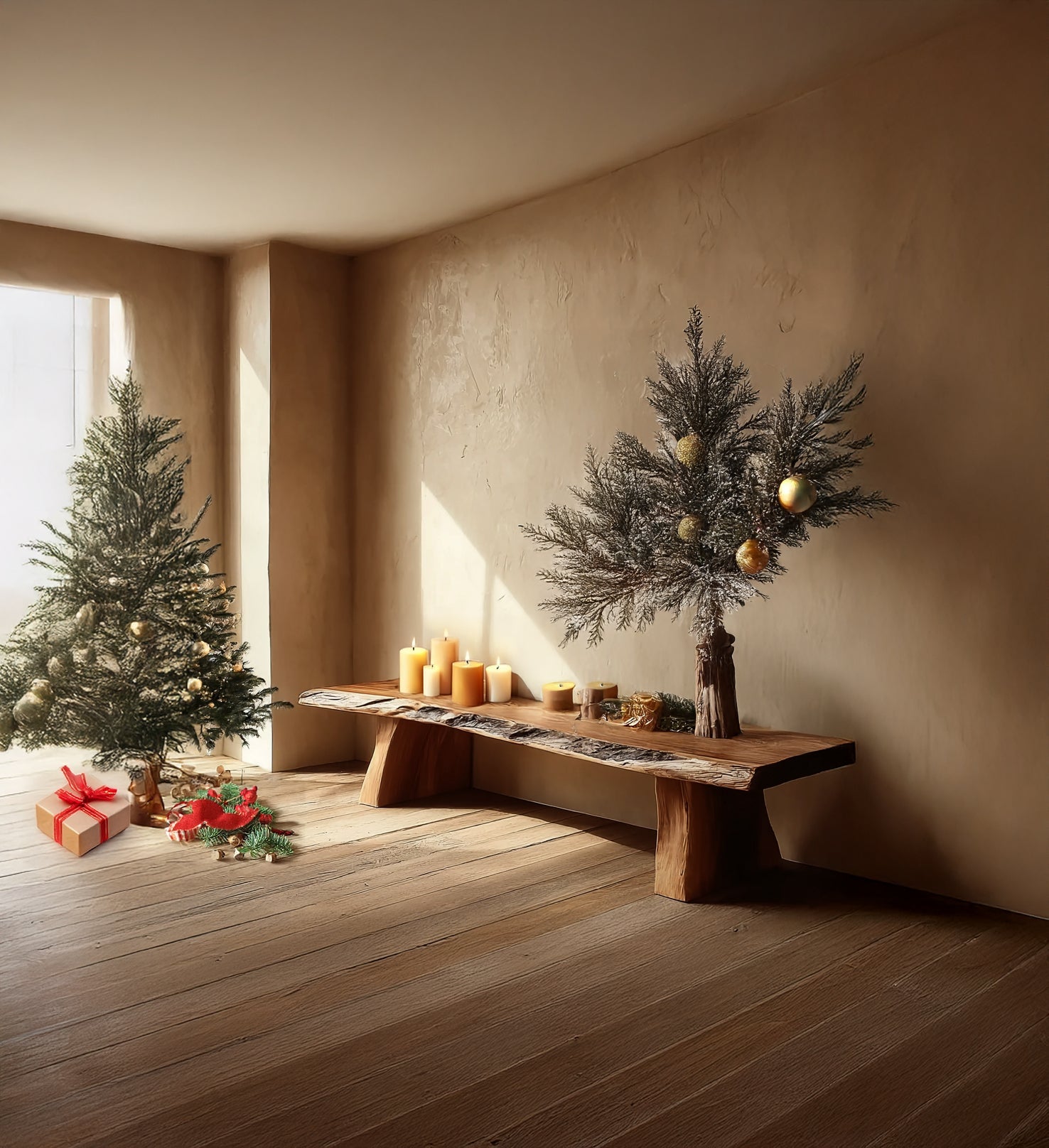 Handgefertigte Holzbank – Massivholz-Slabentisch mit Baumkante für rustikale Deko