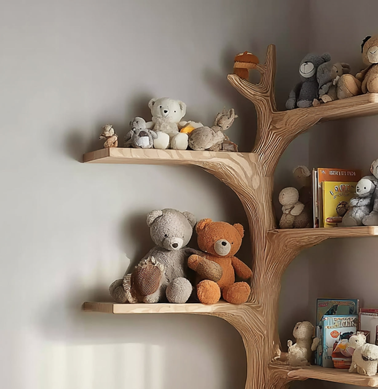 Montessori Baum Bücherregal aus Holz – Handgefertigtes Wandregal