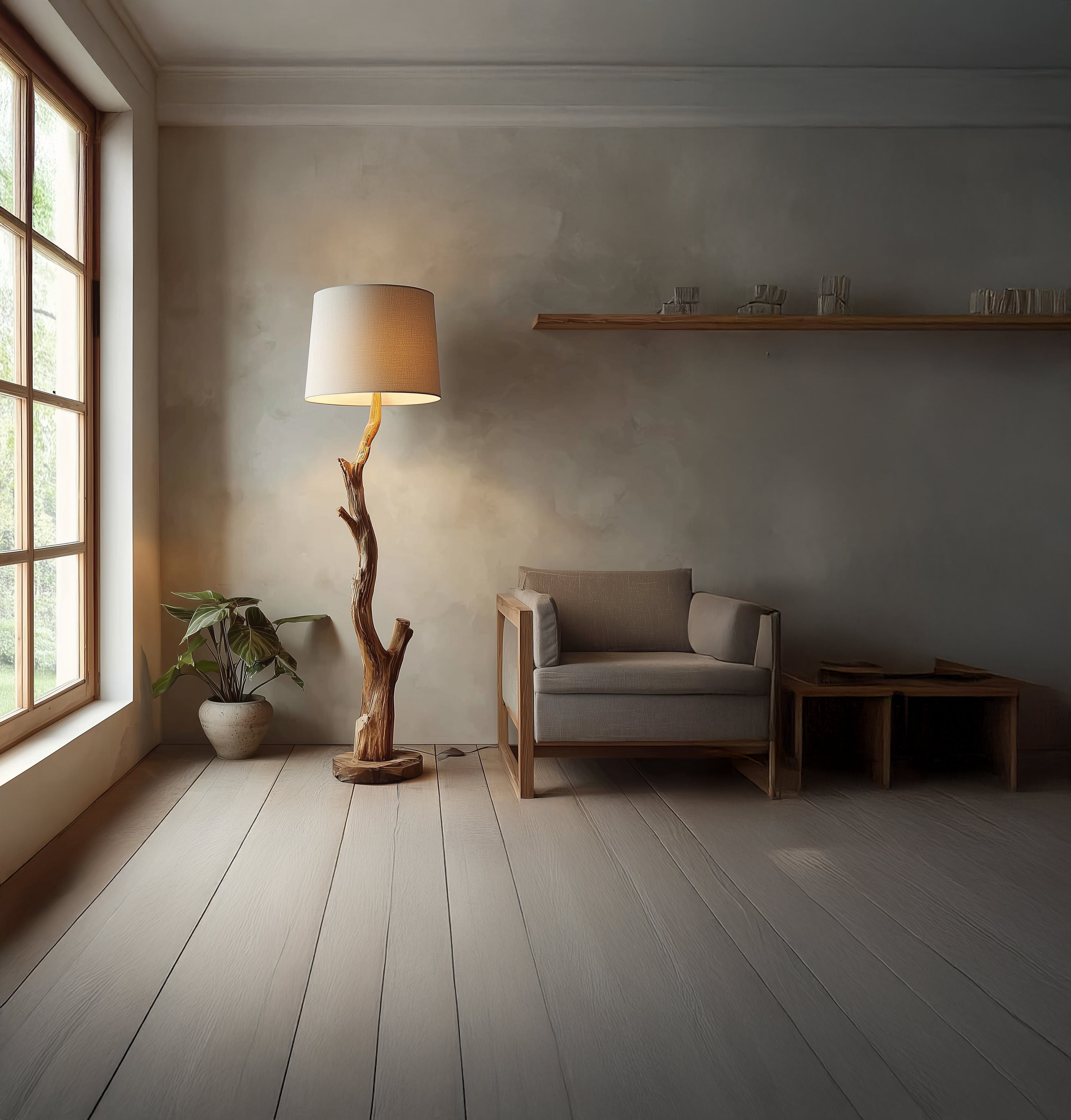 Baumast-Stehlampe – Rustikales Treibholz für Wohnzimmer & Schlafzimmer