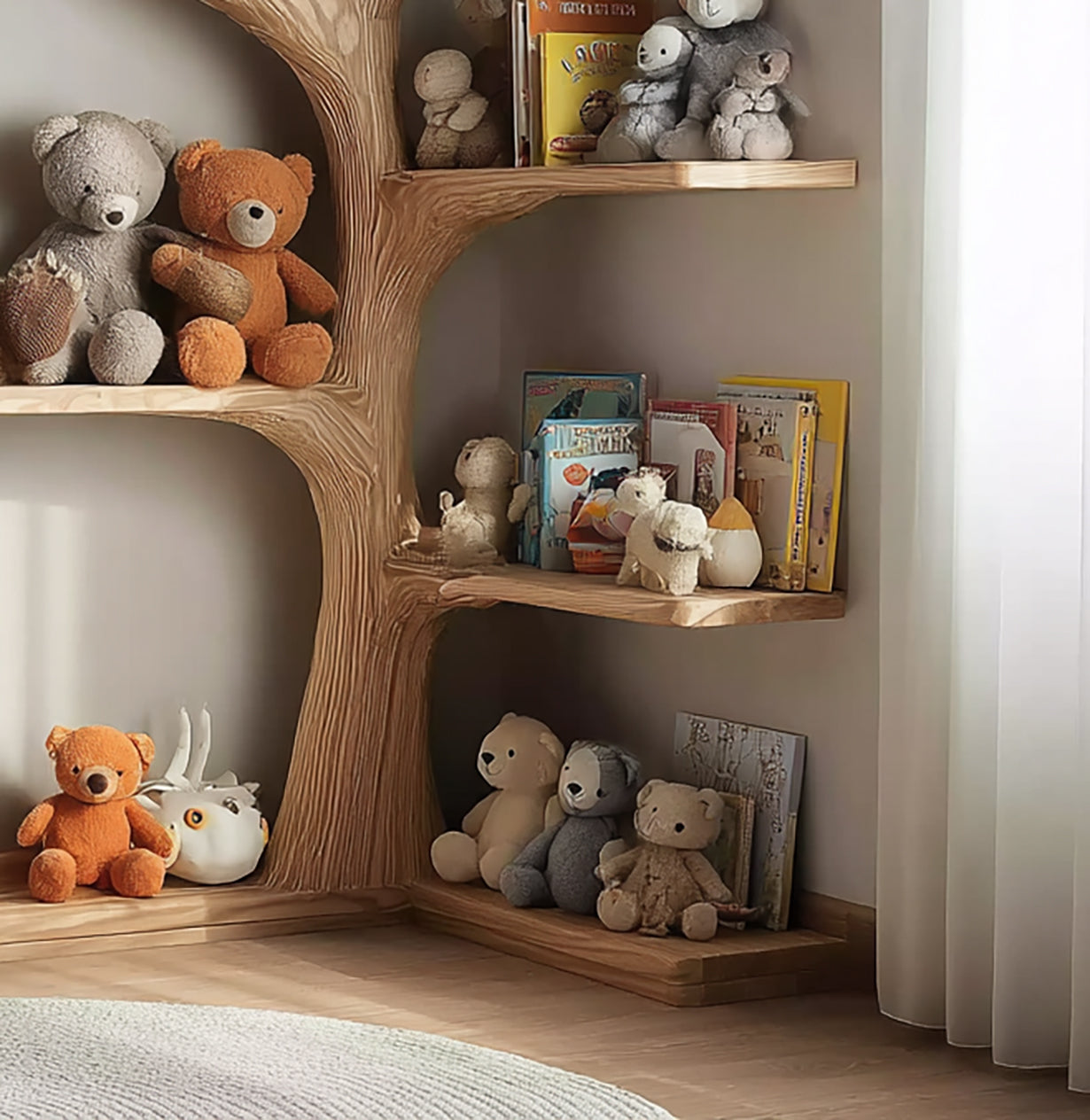 Montessori Baum Bücherregal aus Holz – Handgefertigtes Wandregal