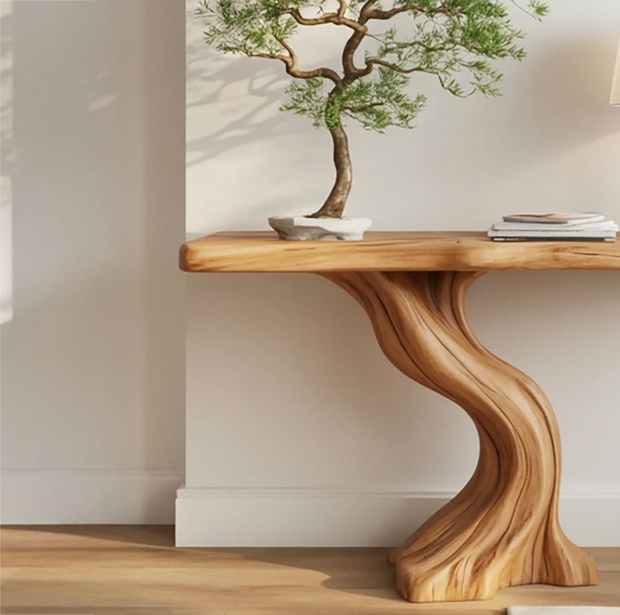 Massivholz Konsolentisch Live Edge – Schmaler Flurtisch Handarbeit