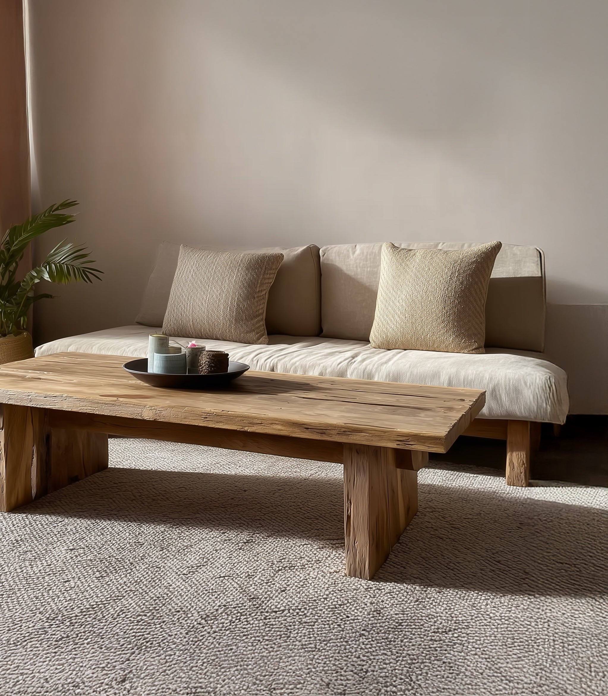 Rustikaler handgefertigter Couchtisch – Massivholz mit Baumkante, Landhausstil