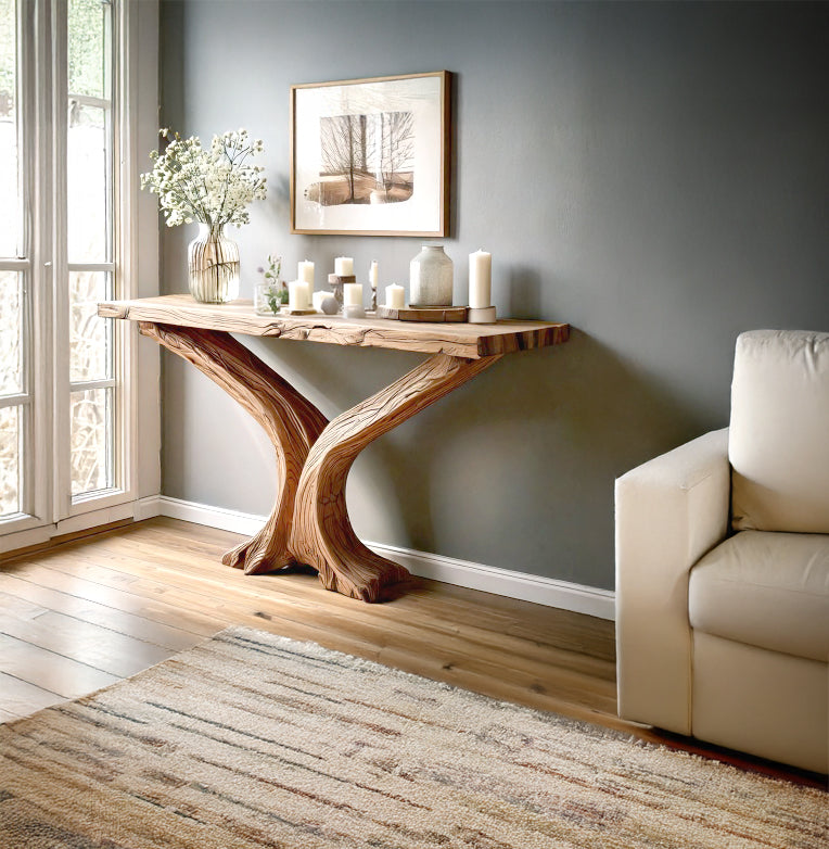 Schmaler Konsolentisch – Handgefertigter rustikaler Landhaus-Tisch aus Naturholz