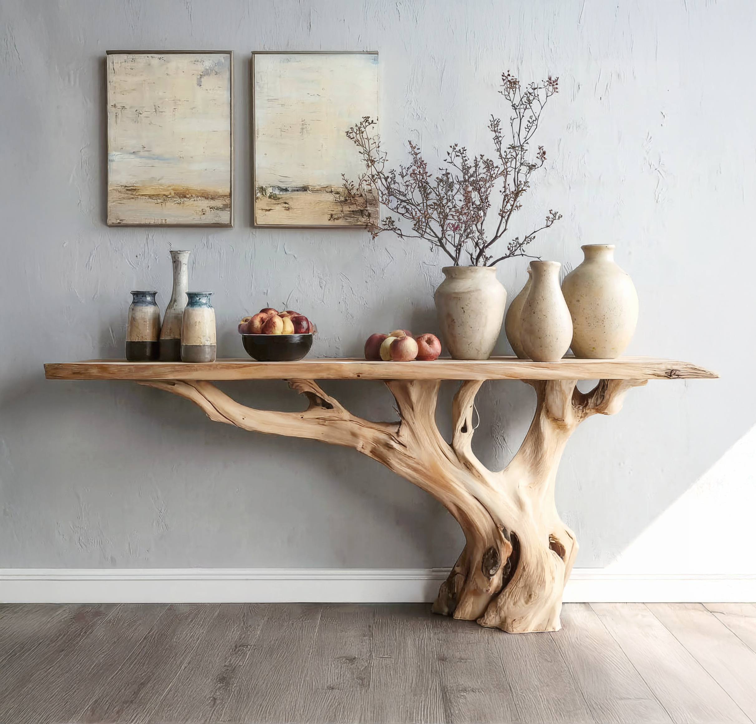 Handgefertigter Holztisch – Rustikaler Konsolen- und Wandbeistelltisch