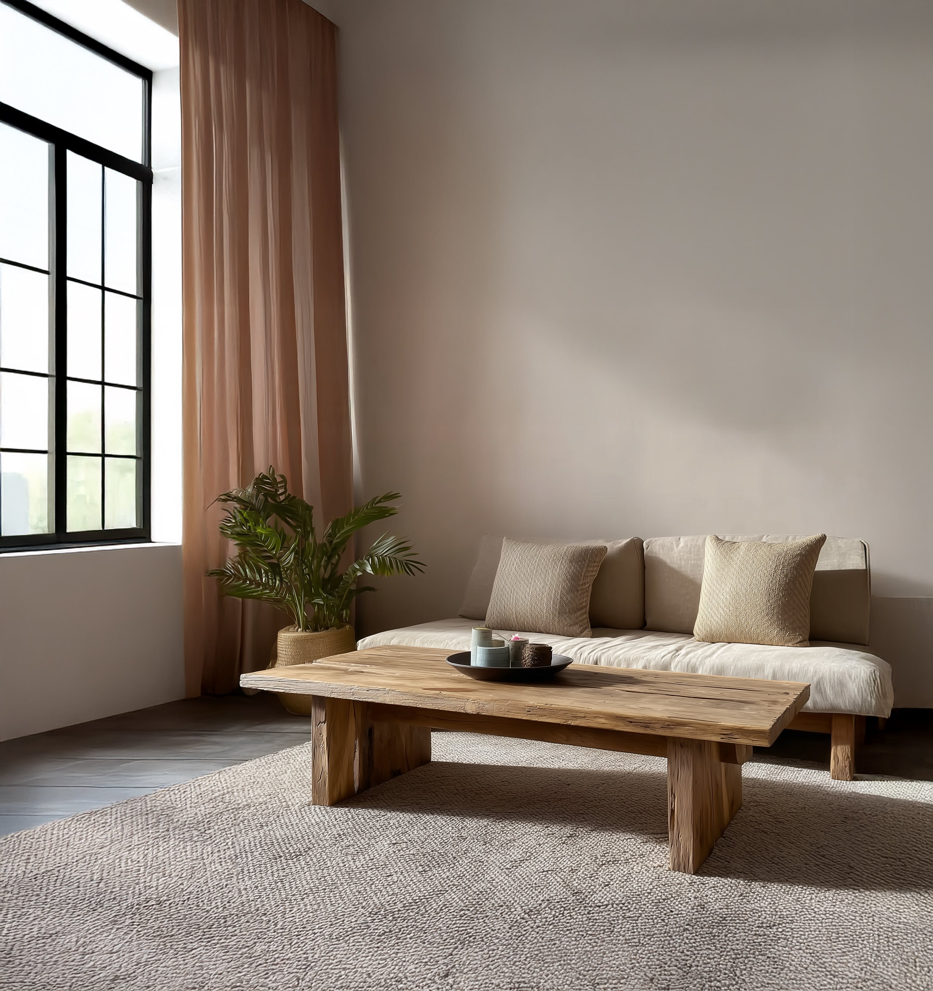 Rustikaler handgefertigter Couchtisch – Massivholz mit Baumkante, Landhausstil