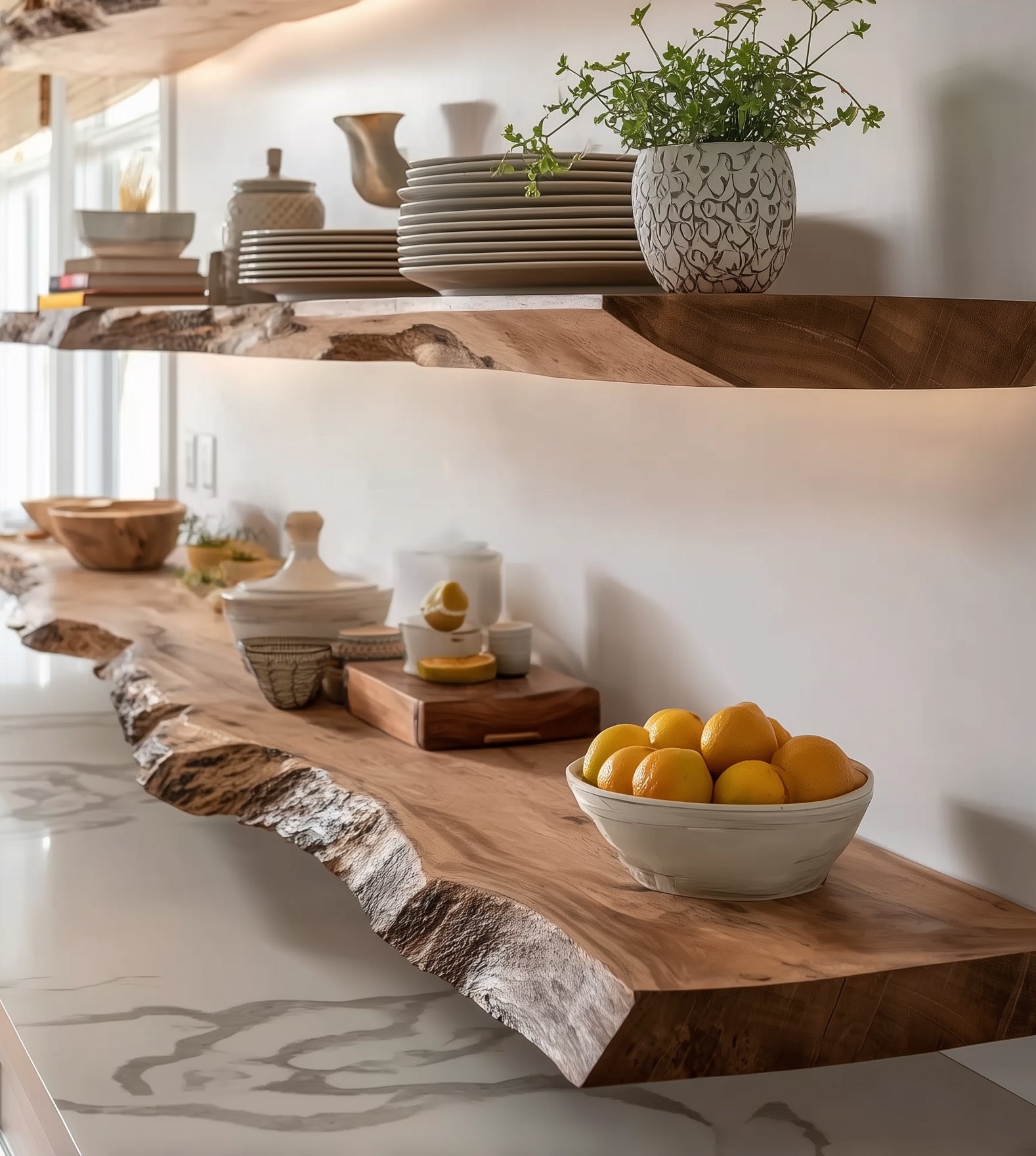 Live-Edge-Wandregal aus Massivholz – rustikal für Küche & Wohnzimmer