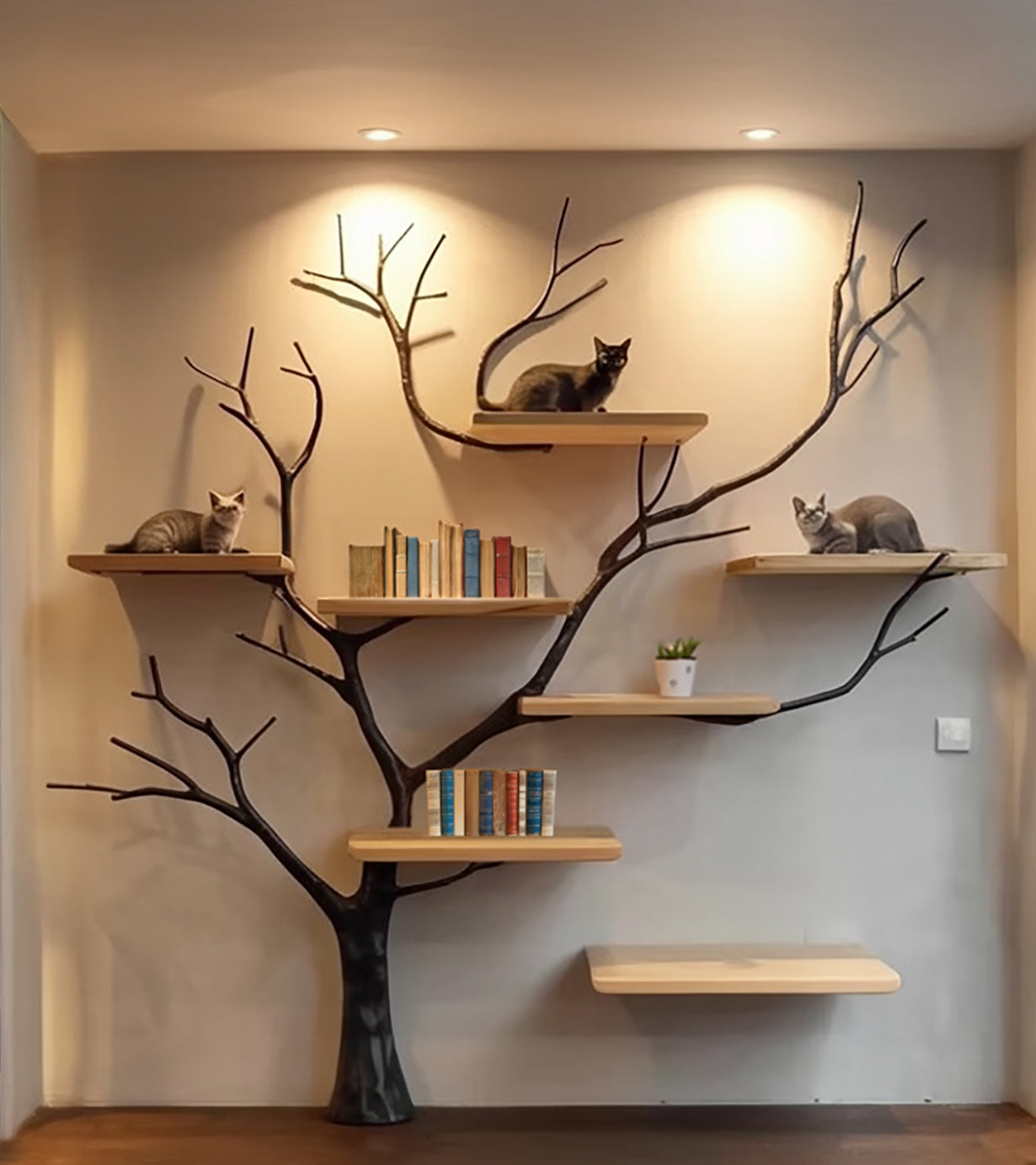 Rustikaler Massivholz-Kratzbaum – Handgefertigter großer Katzenbaum für Spiel & Dekor