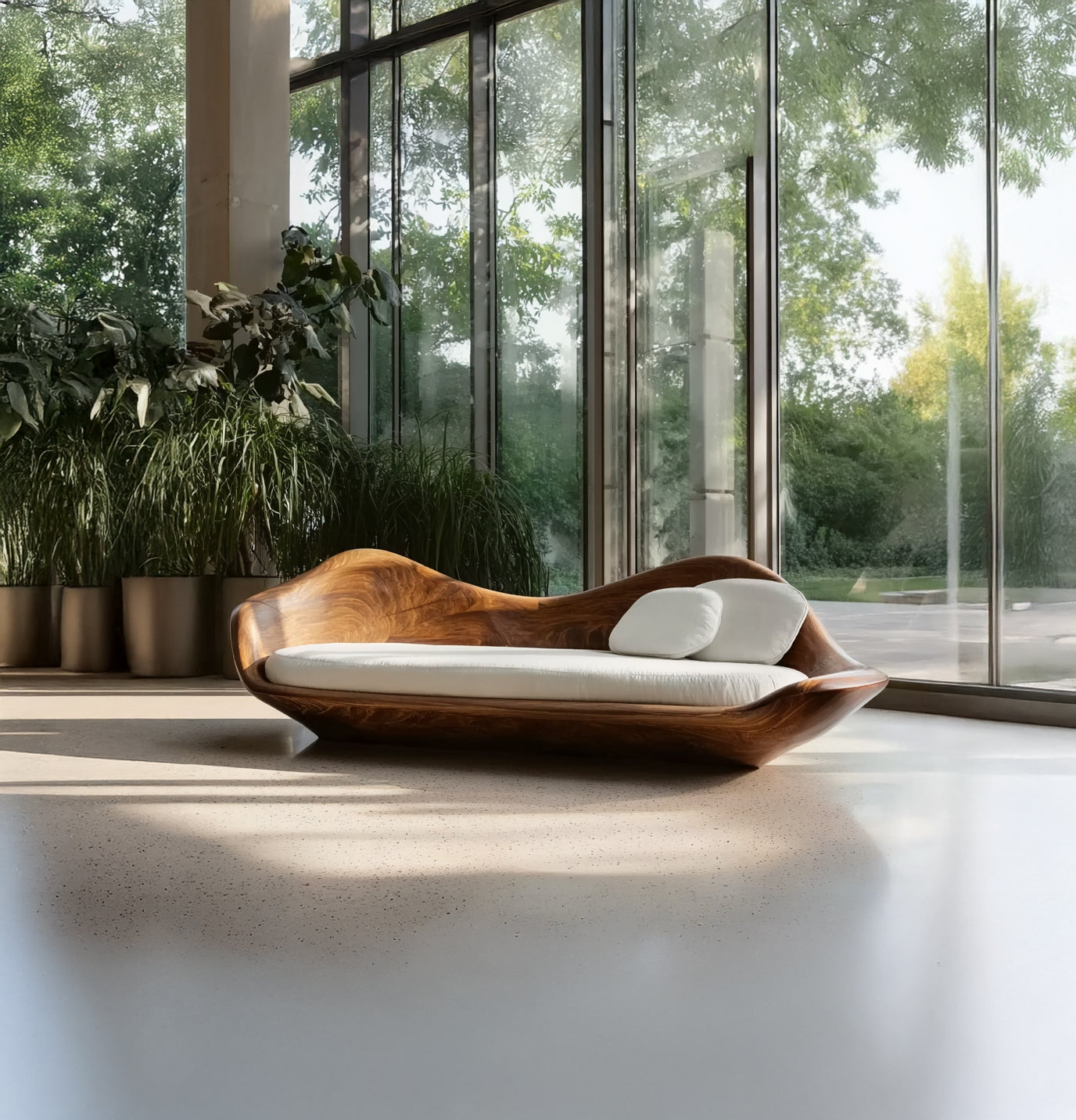 Modernes Holzsofa mit skulpturalem Gestell – stilvolles Wohnzimmer-Möbel