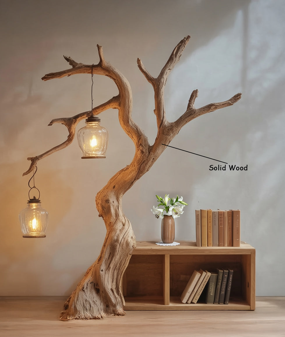 Stehende Holz-Stehlampe – Vintage-Beleuchtung, minimalistischer Wohnakzent