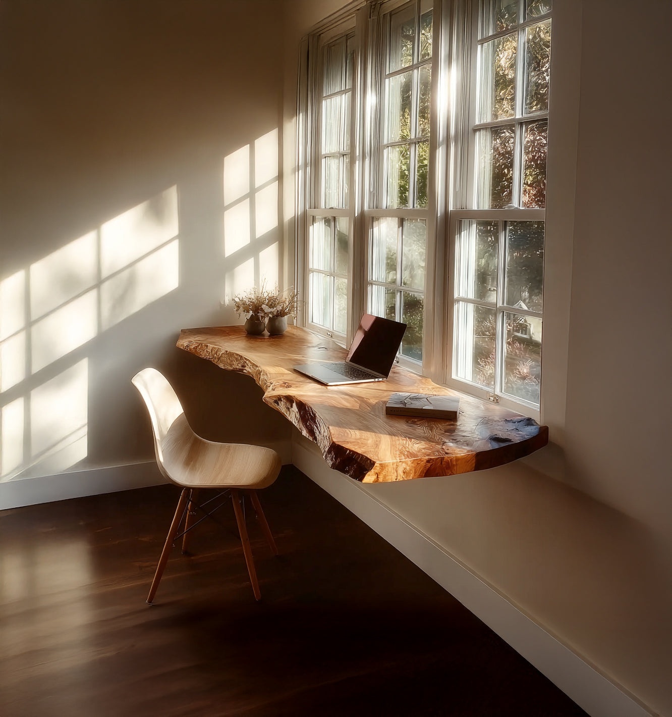 Handgefertigter Live-Edge Schwebeschreibtisch aus Massivholz