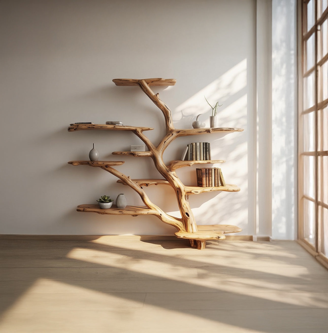 Handgemachtes Tree Bücherregal – Live Edge Massivholz Wanddeko