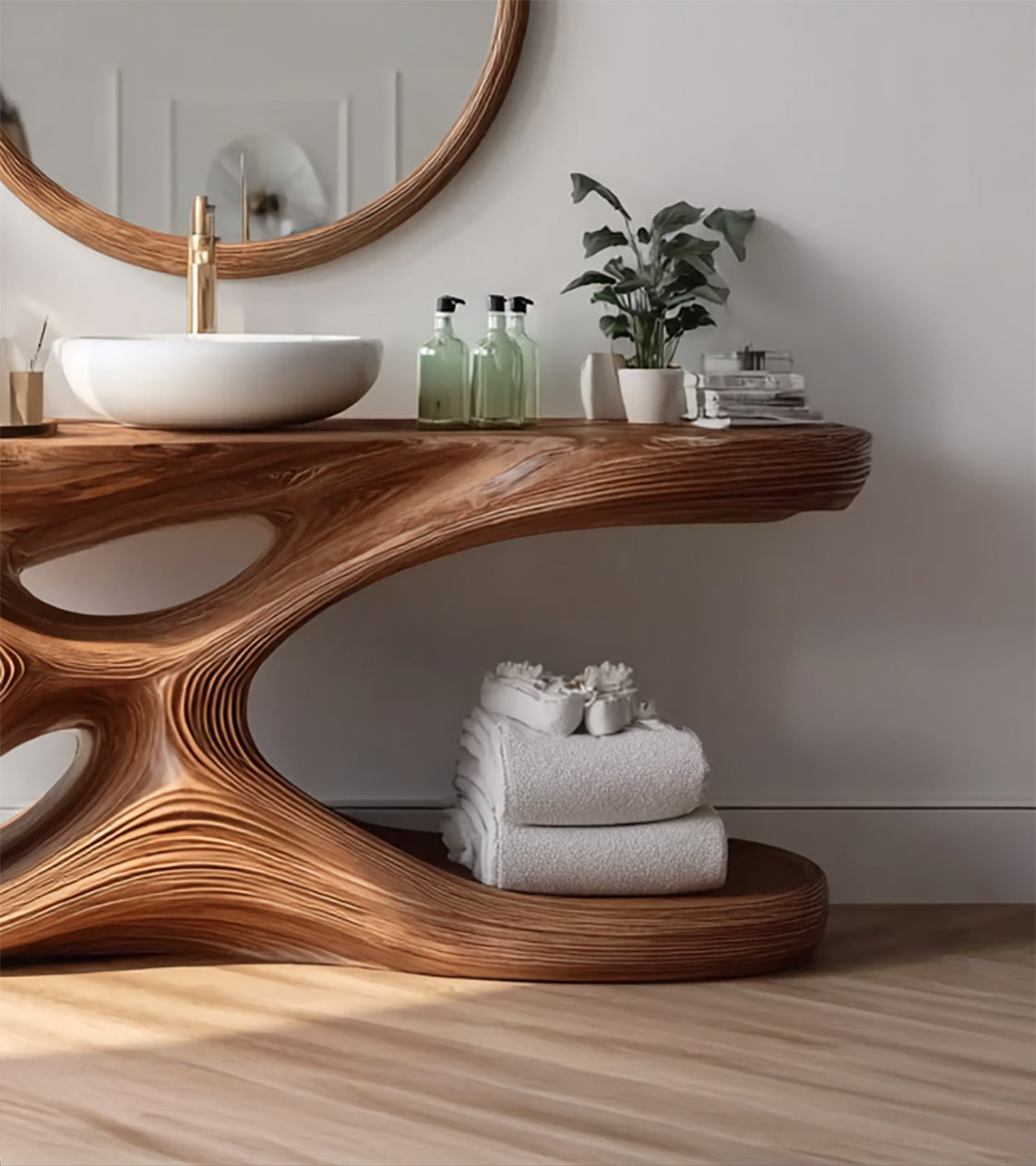 Handgefertigter Eck-Badezimmer-Unterschrank – rustikaler Single-Sink Schrank mit Ablage