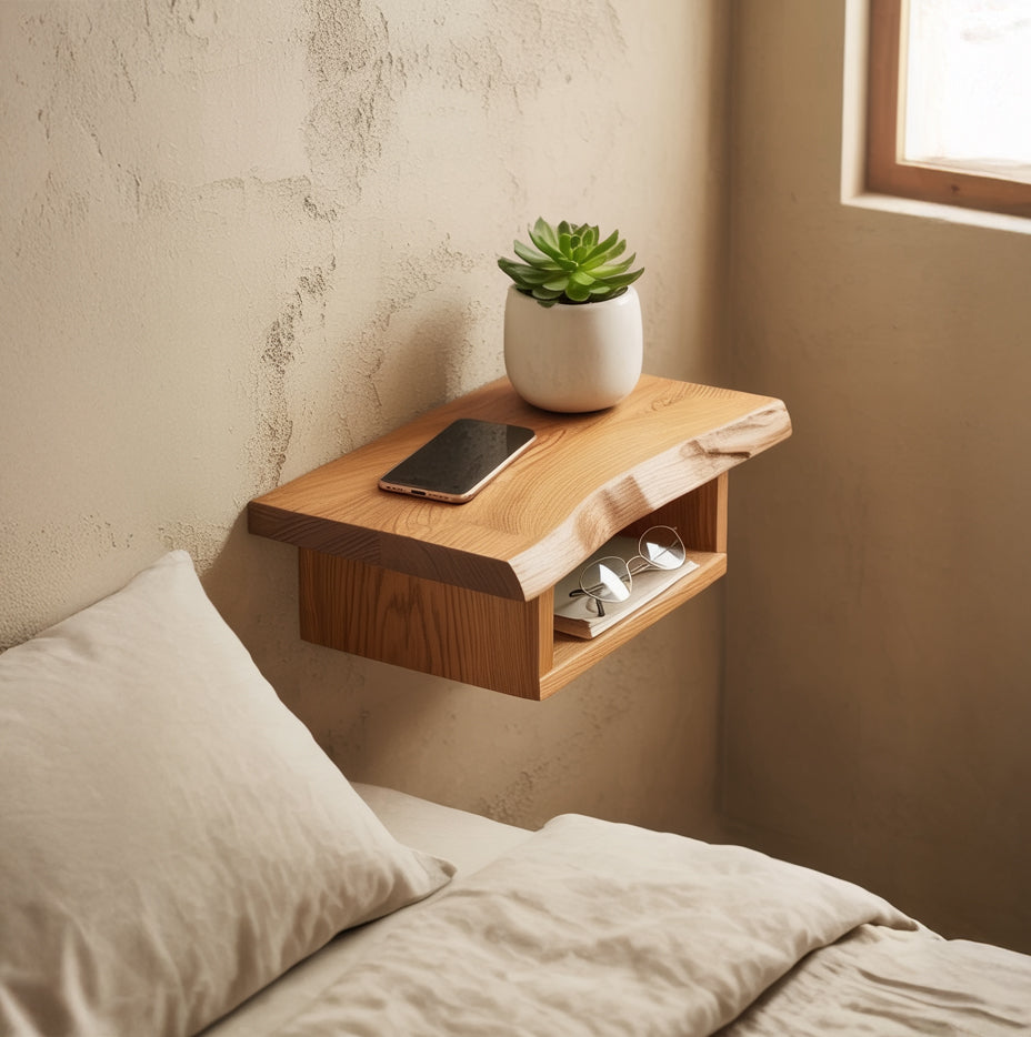 Massivholz Nachttisch mit Ablage – Moderner Beistelltisch Holz