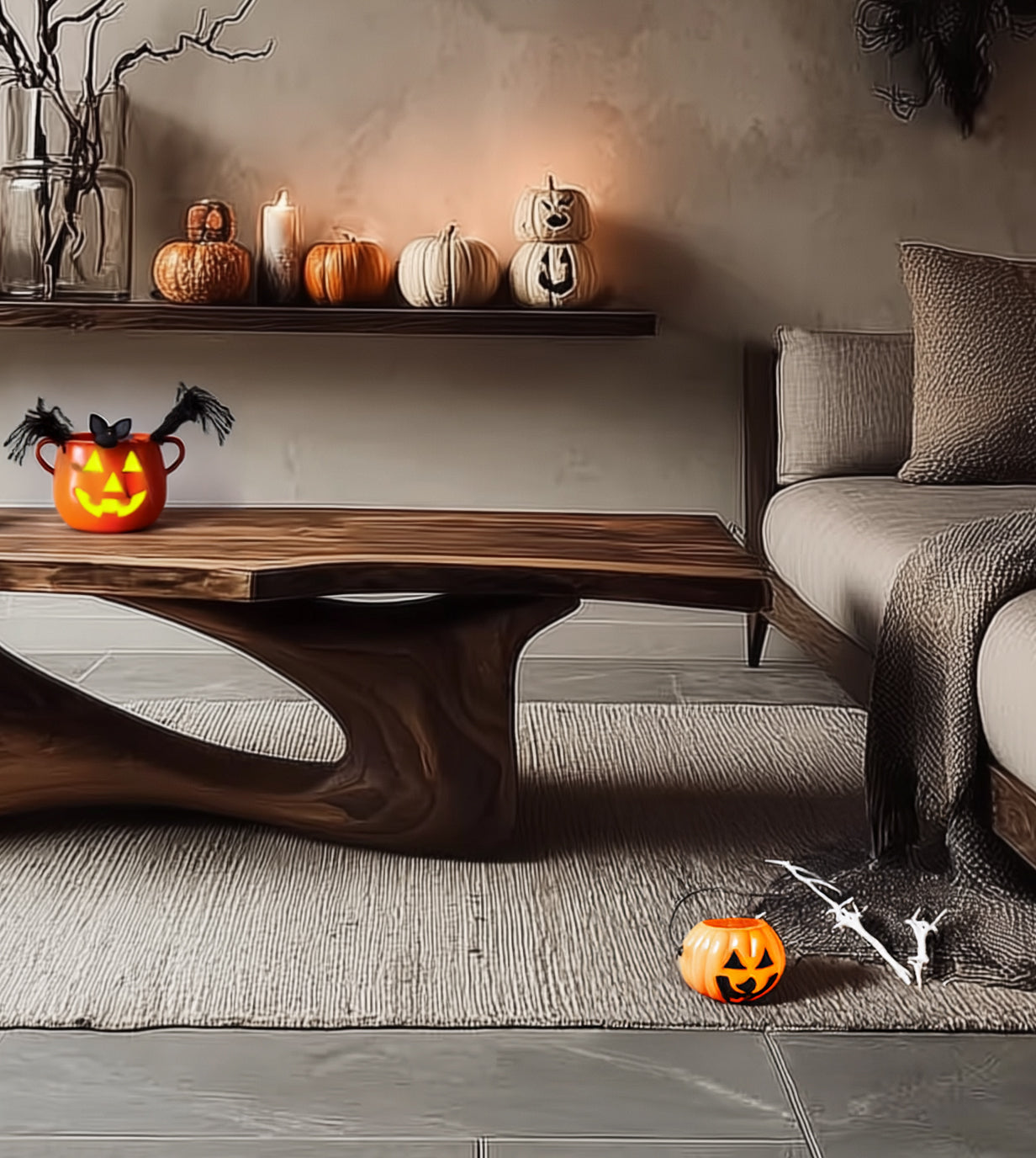 Mid-Century Live-Edge Couchtisch – Rustikaler Farmhouse-Beistelltisch