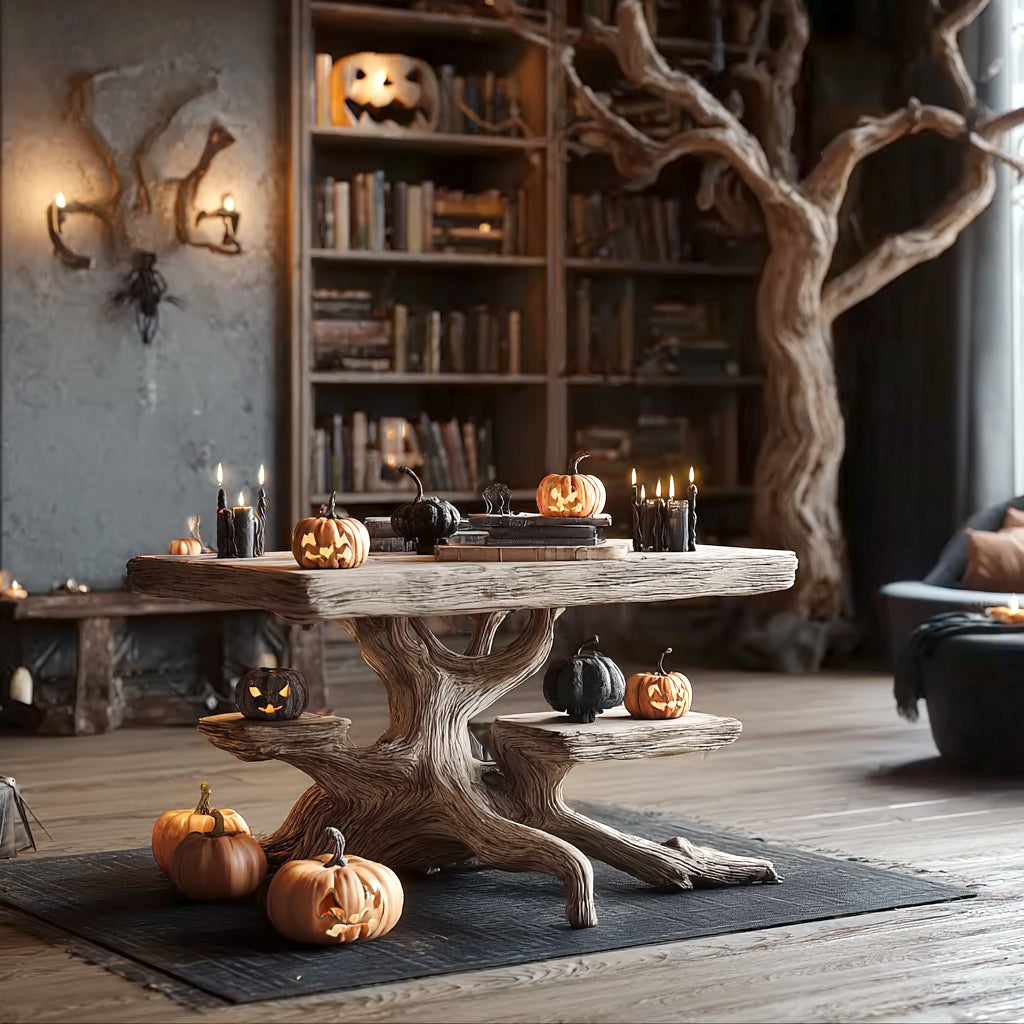 Rustikaler Farmhouse-Beistelltisch – runder, handgefertigter Massivholz-Couchtisch