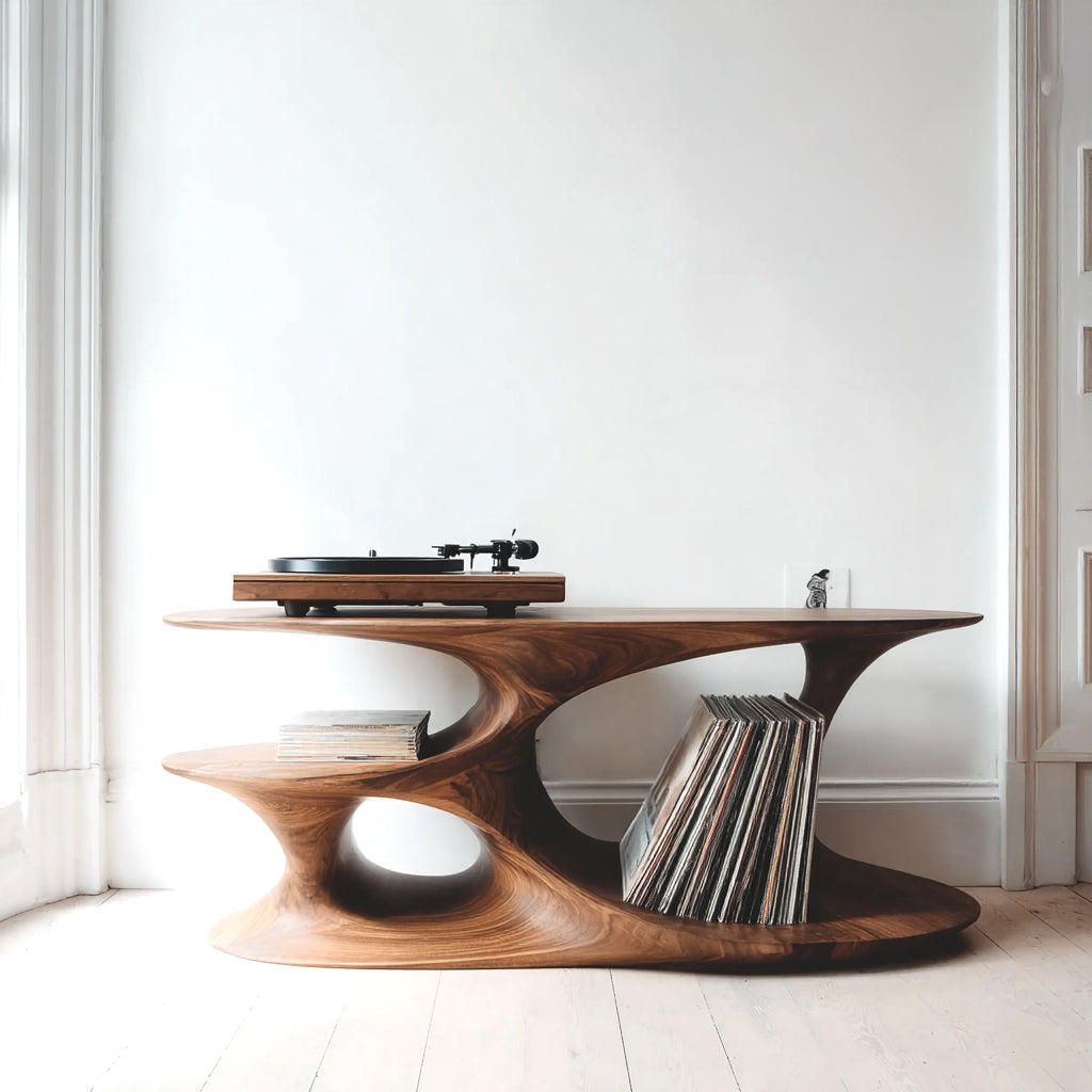 Massiver Holz-Plattenspielerständer – rustikales Farmhouse-Möbel mit Stauraum