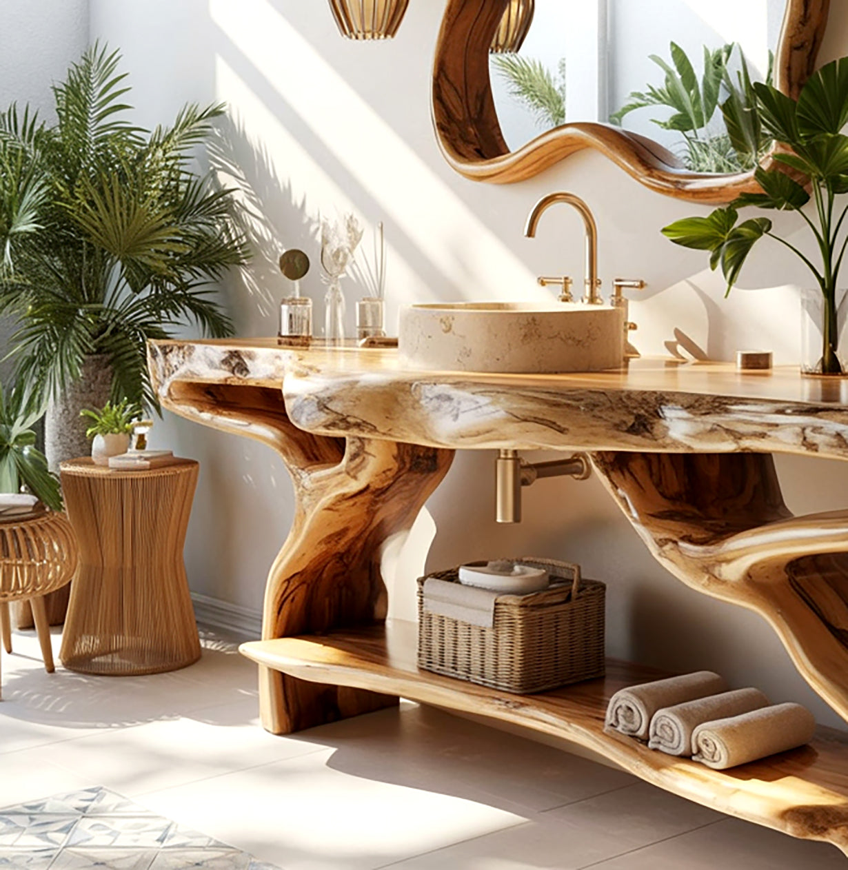 Handgefertigte Rustikale Scheunenholz-Konsole – Massivholz Badmöbel im Landhausstil