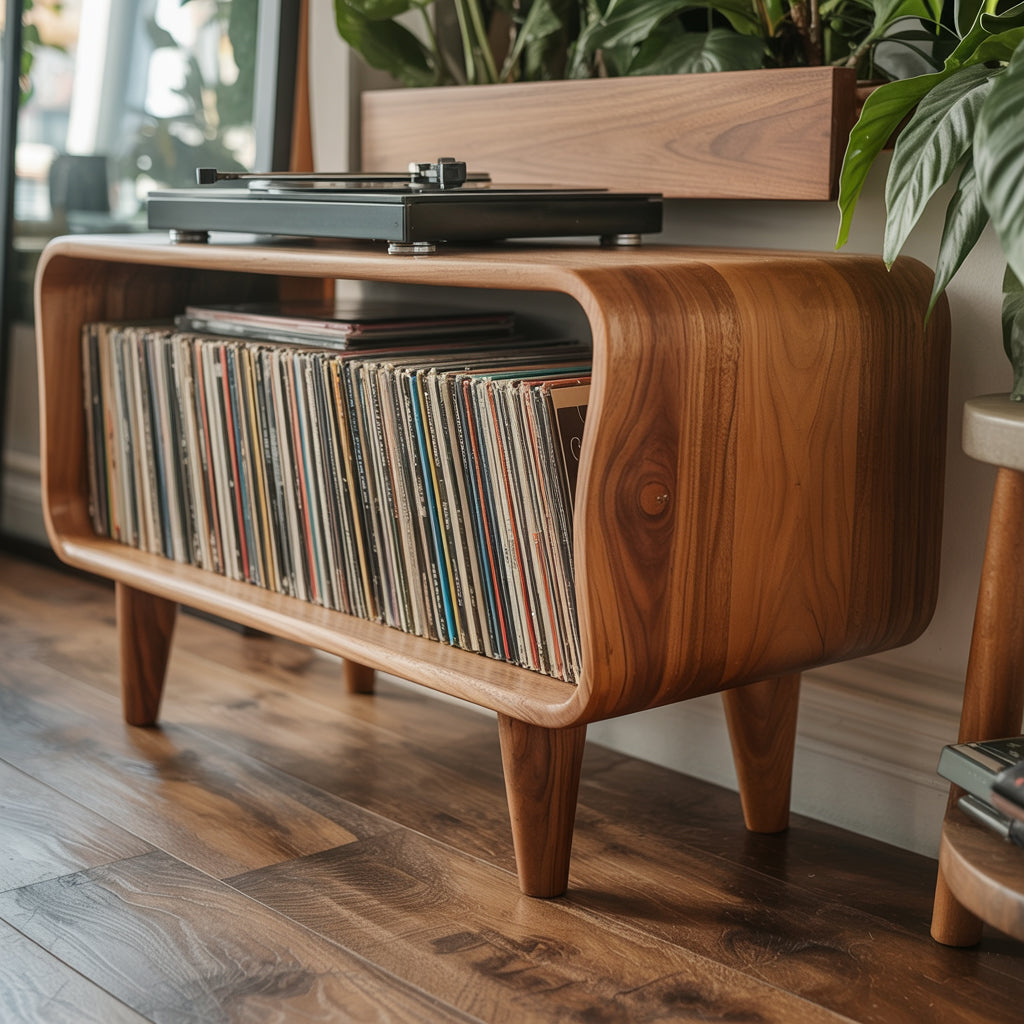 Massivholz Plattenspieler-Ständer – Mid-Century Modern Vinyl-Konsole
