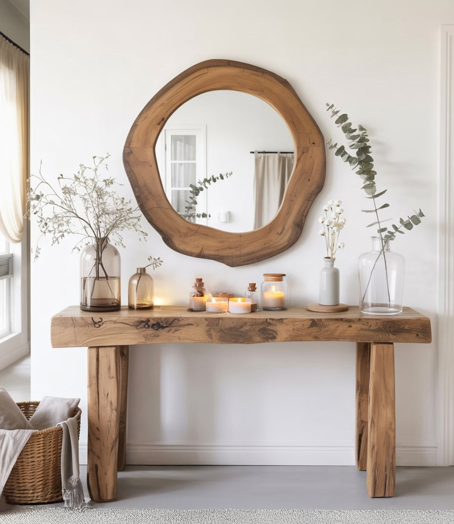 Handgefertigter Konsolentisch aus recyceltem Holz – rustikal mit natürlicher Oberfläche