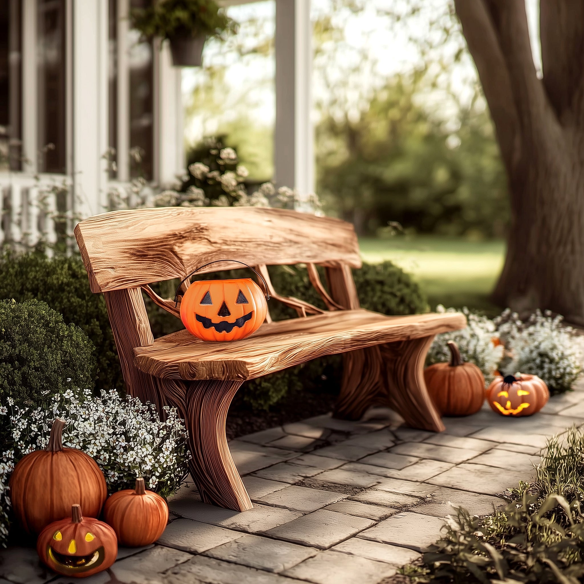 Rustikale Outdoor-Bank mit Live Edge – Geschwungene Holzbank für Garten & Terrasse