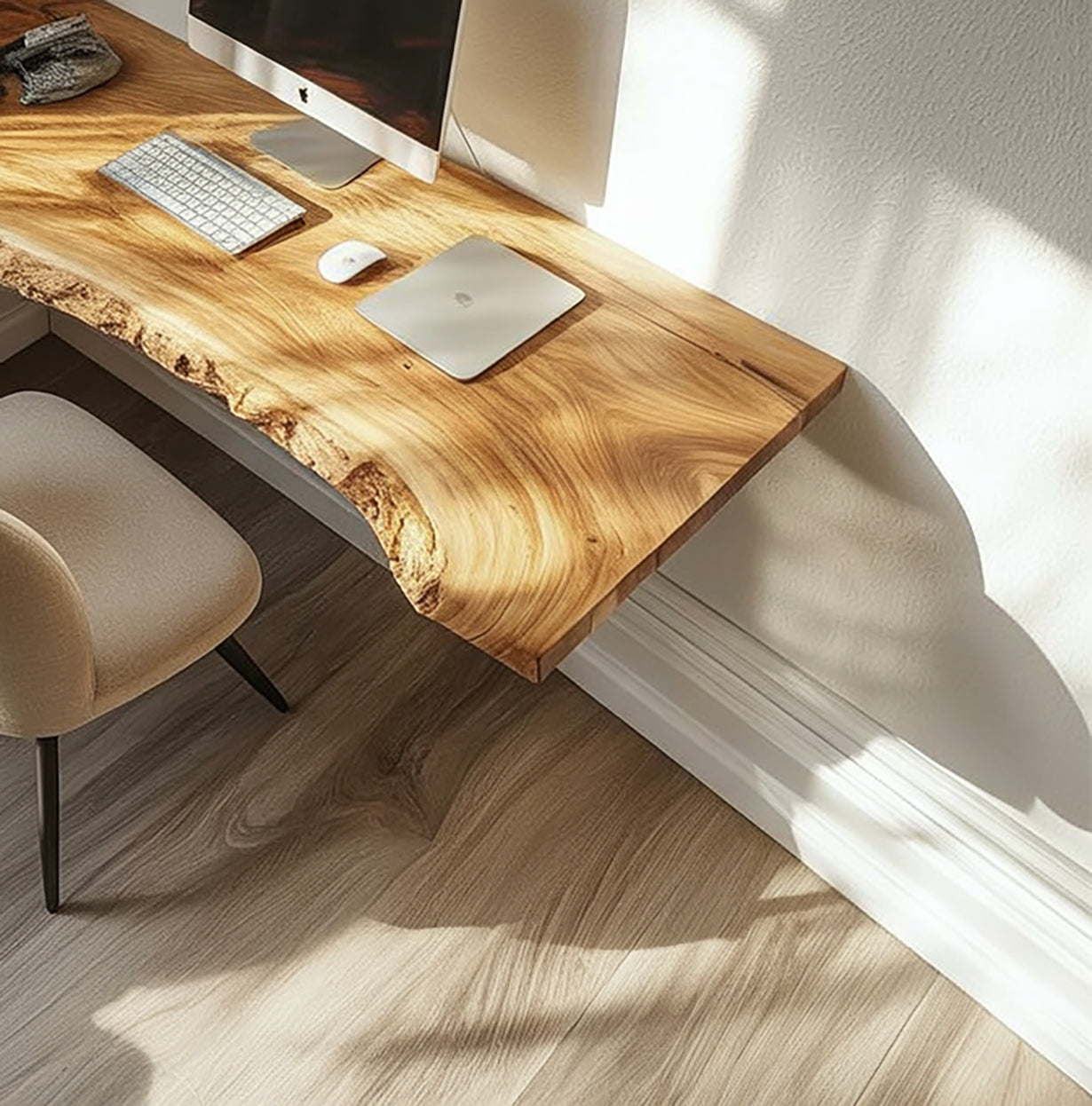 Rustikaler Live-Edge-Schreibtisch aus Holz – Farmhouse Möbel fürs Wohnzimmer