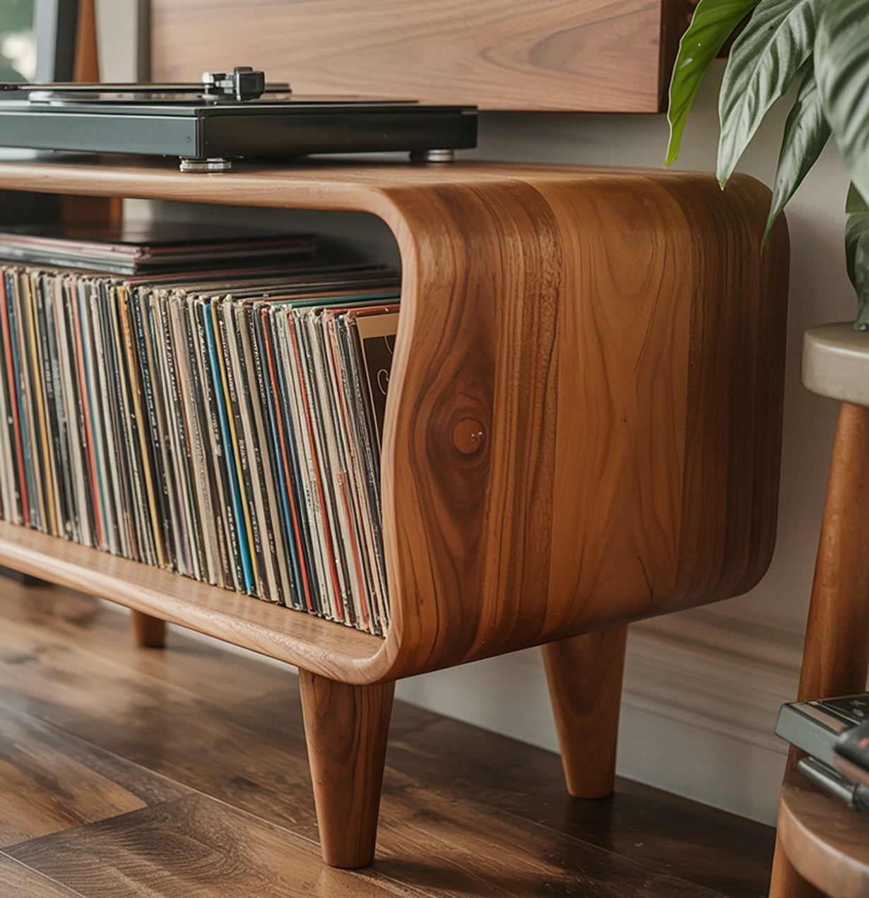 Massivholz Plattenspieler-Ständer – Mid-Century Modern Vinyl-Konsole