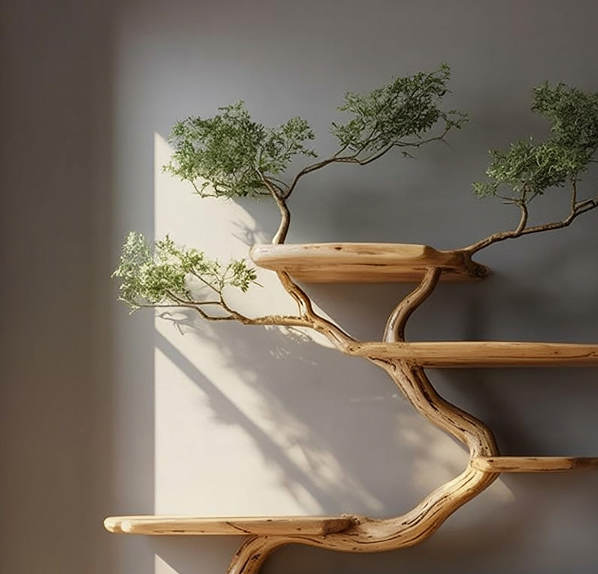 Rustikales Tree Branch Bücherregal – Handgemachte Wanddeko aus Massivholz