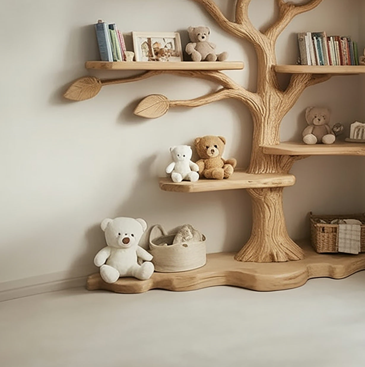 Baum-Bücherregal für Kinder – Massivholz Eckregal aus Naturholz