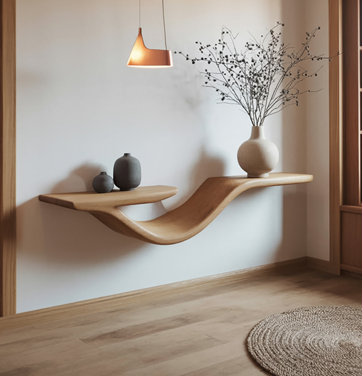 Rustikales Live Edge Wandregal Wellenform – Schwebendes Holzregal