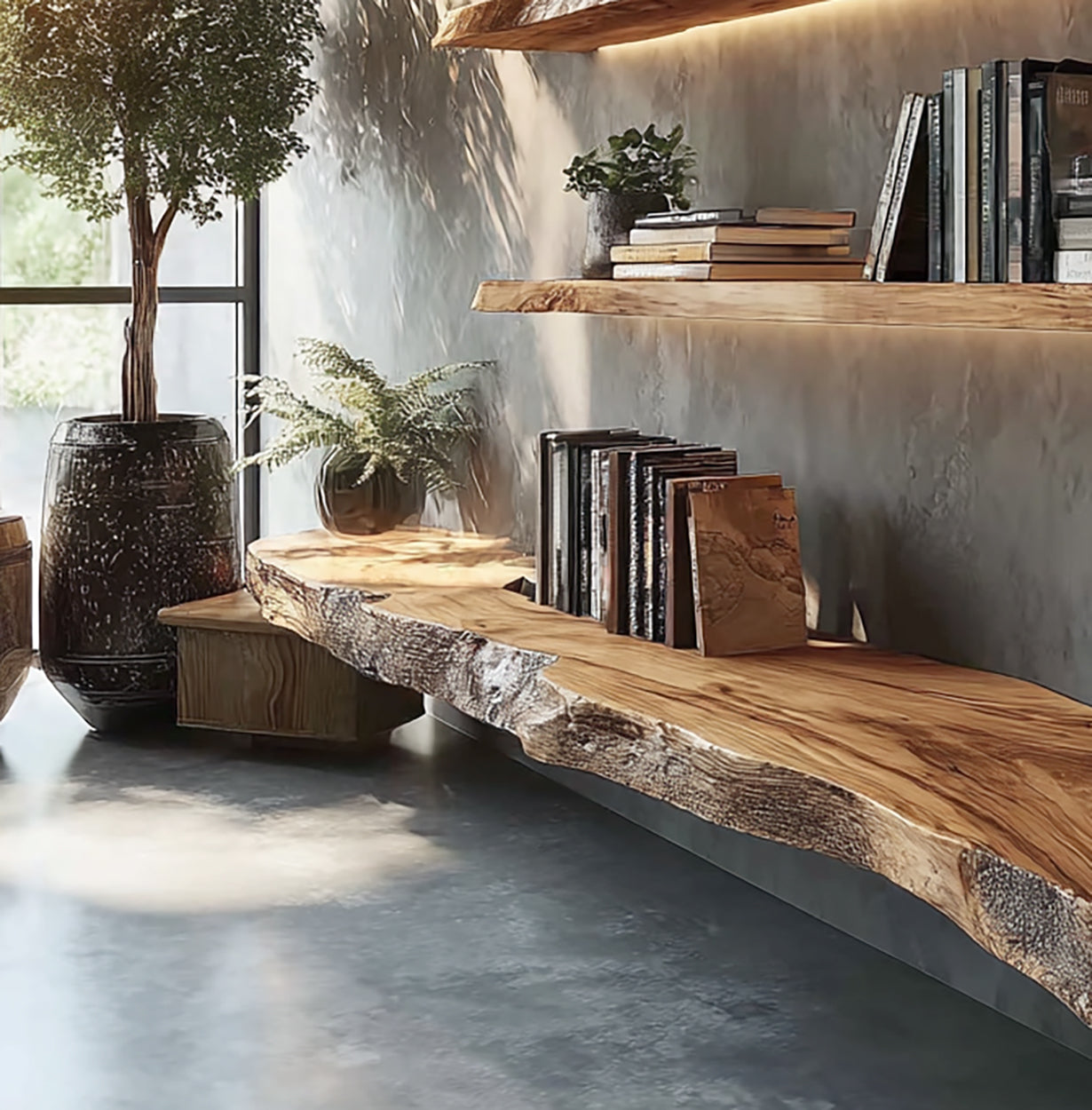Live-Edge Wandregale aus Massivholz – Rustikale Wanddeko