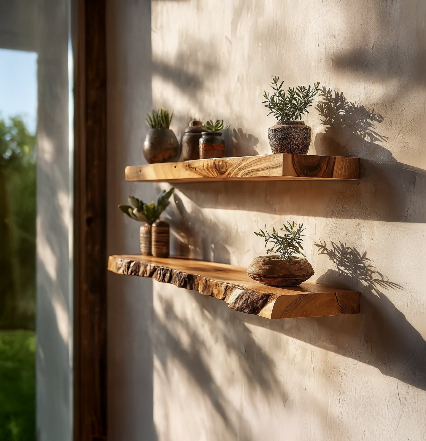 Natürliche Live-Edge-Floating Shelves – tiefes rustikales wandmontiertes Regal
