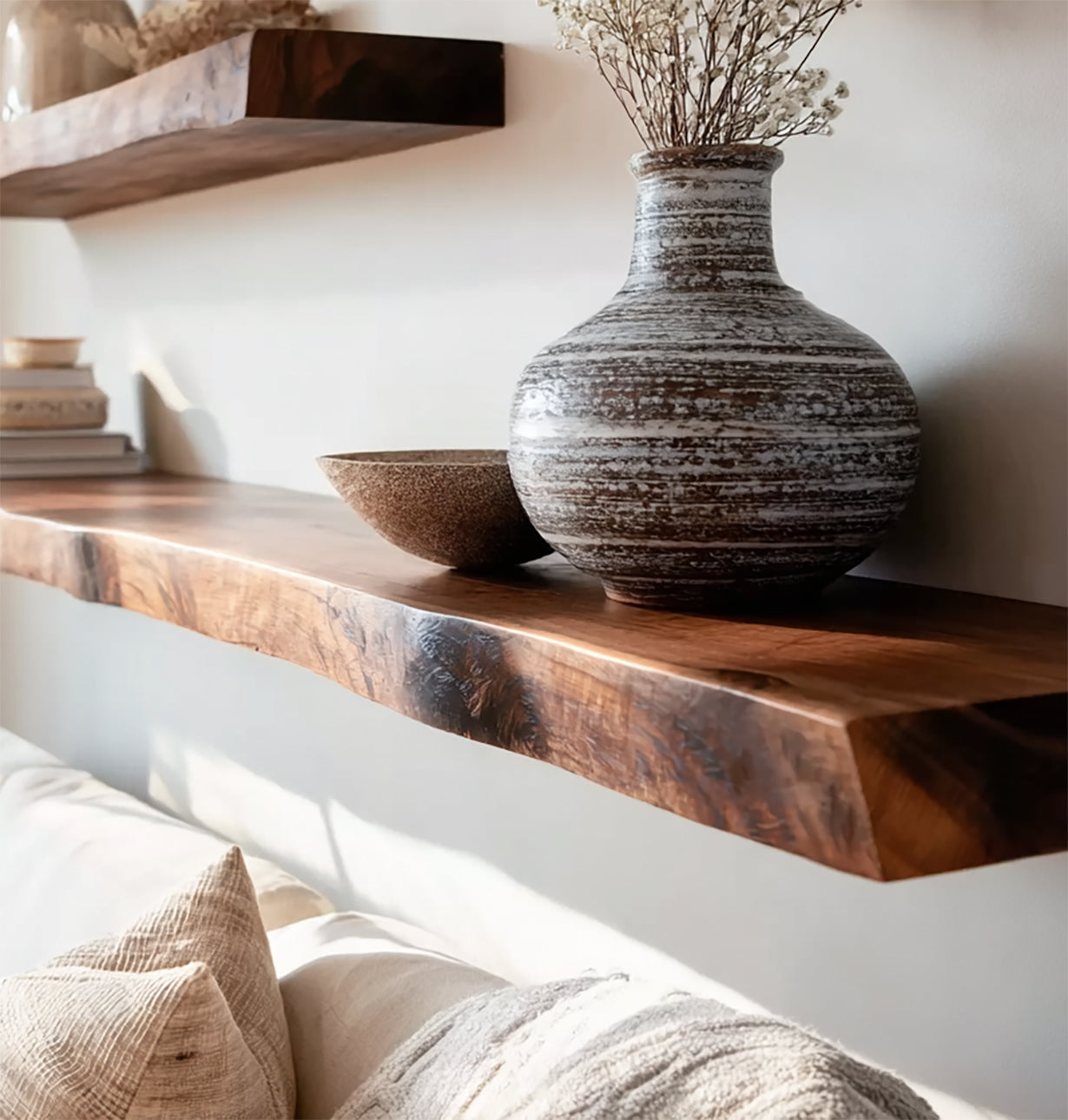 Live Edge Wandregal aus Massivholz – Handgemachte Floating Shelves