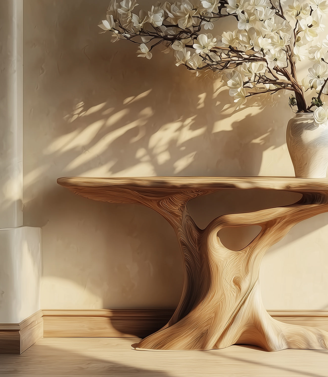 Handgefertigter Konsolentisch mit Baumkante – rustikaler Farmhouse-Stil