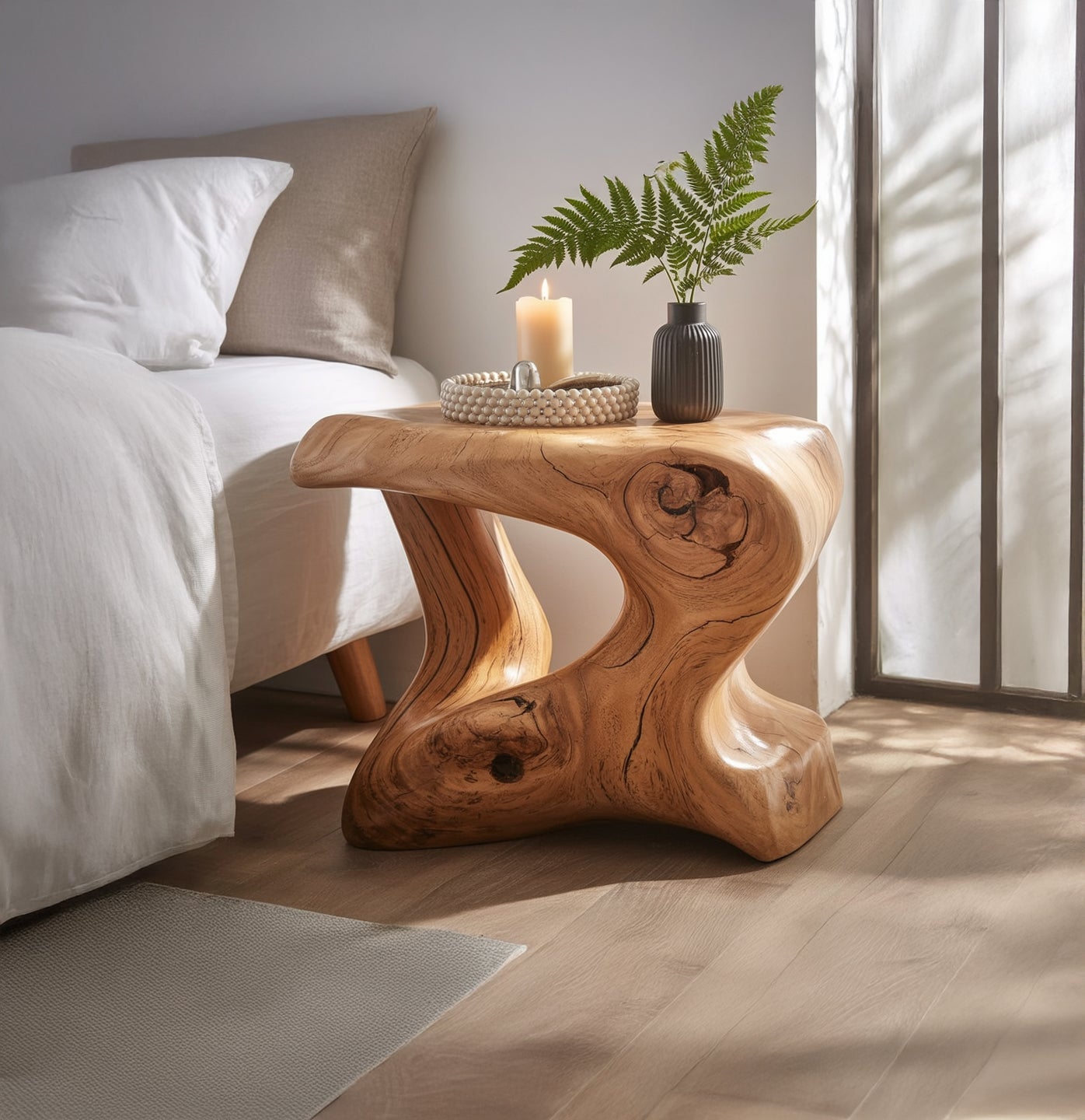 Rustikaler Landhaus-Nachttisch – handgefertigter Holztisch mit Schublade