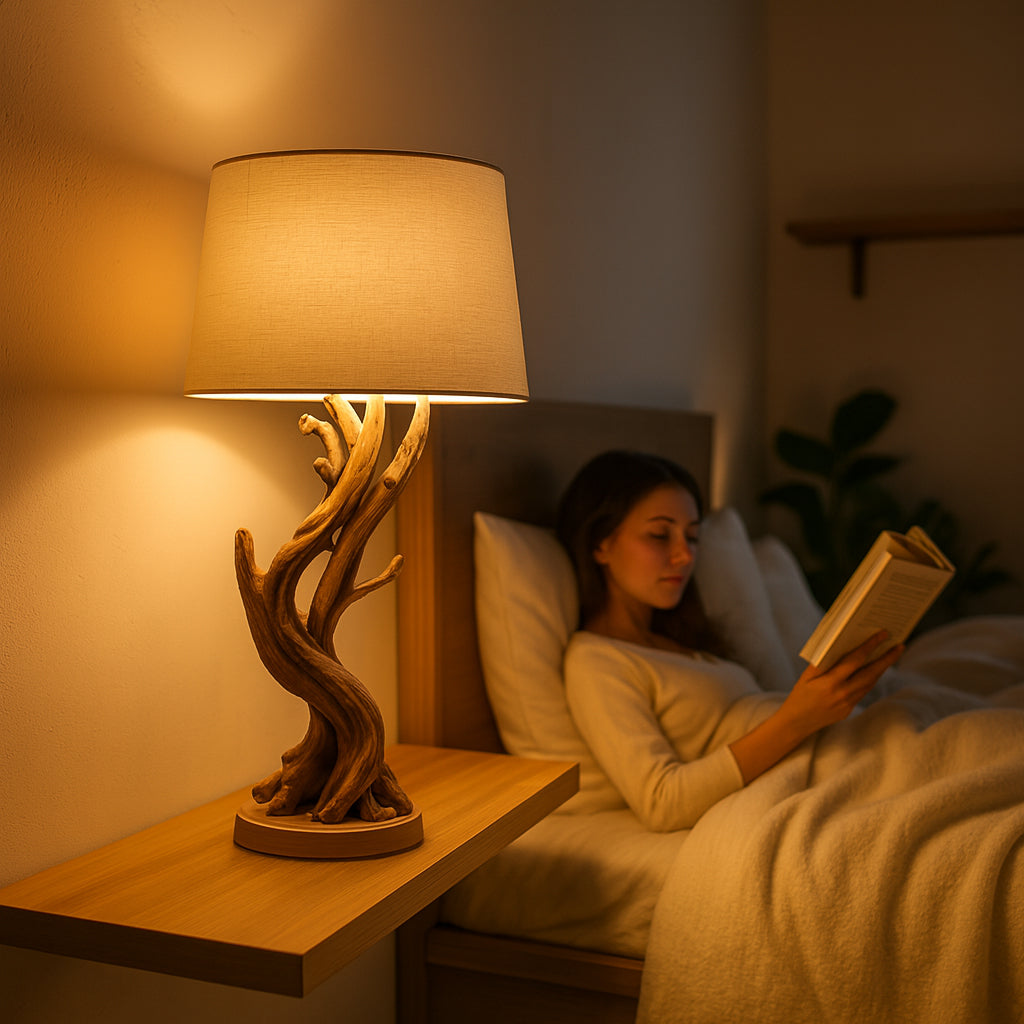 Handgefertigte Stehlampe aus Kiefernholz – rustikales Wohnaccessoire