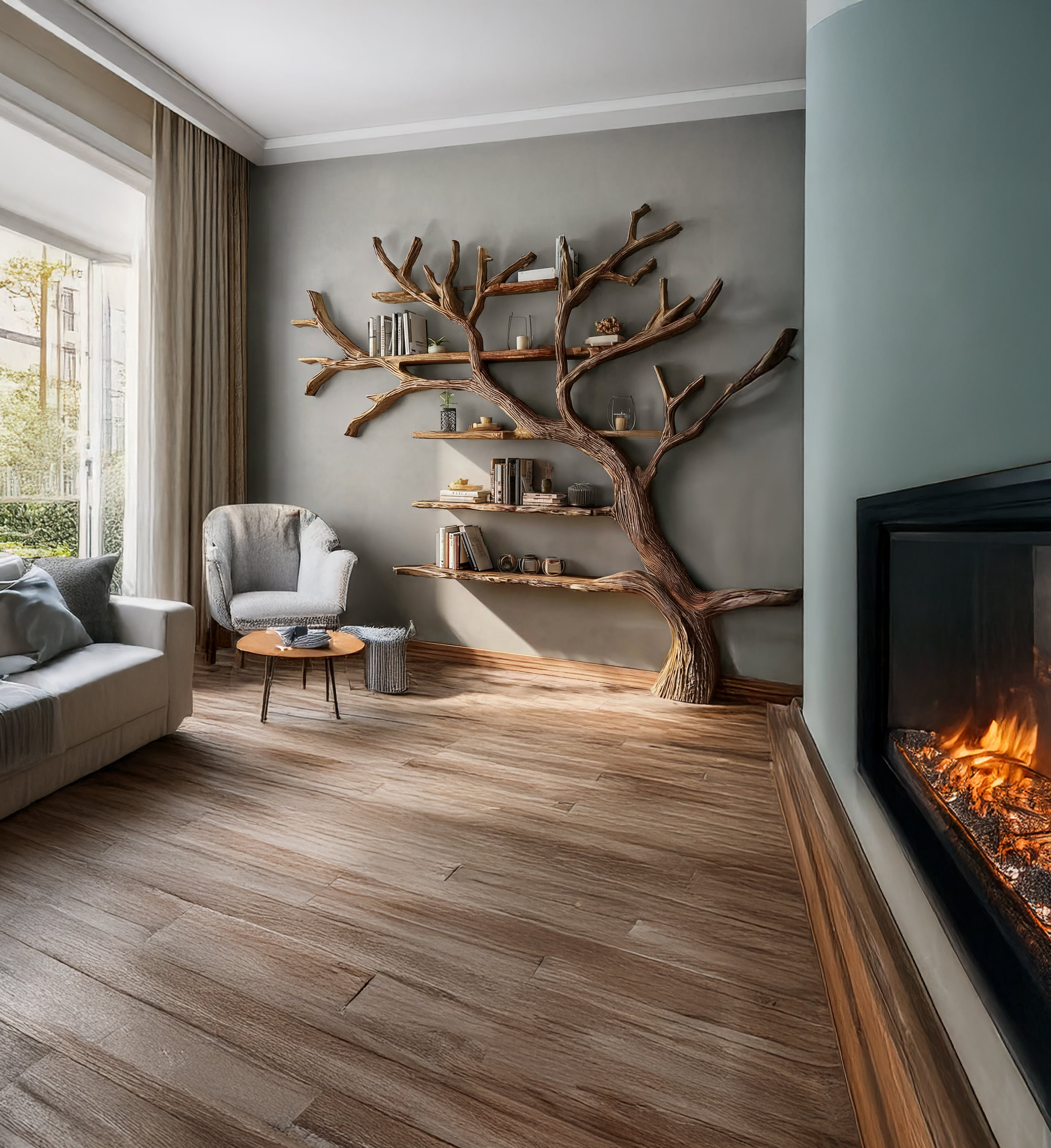 Massives Treibholz-Wandregal – Rustikales Landhaus-Schweberegal aus Baumästen