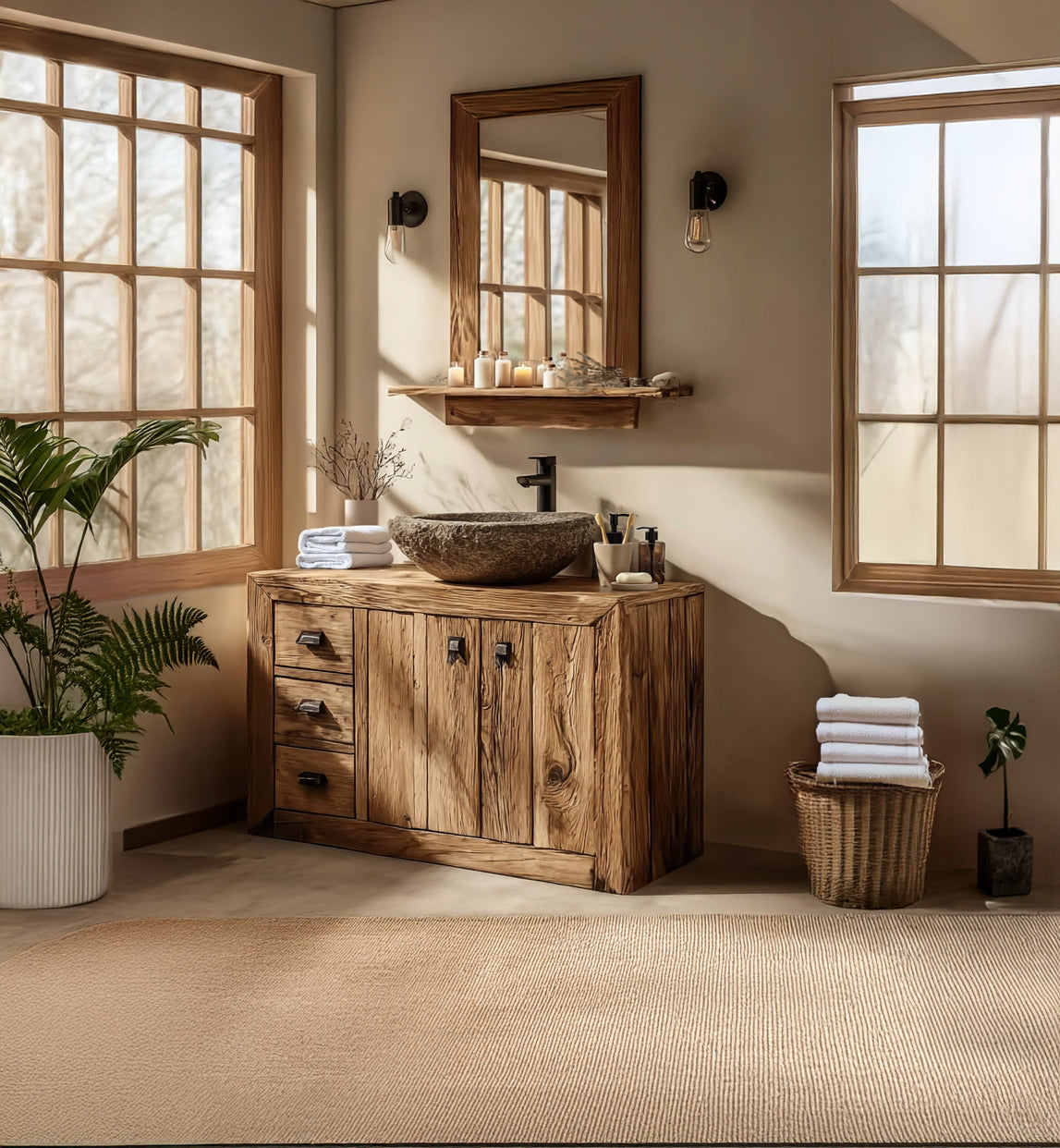 Farmhouse Live Edge Waschtisch – handgefertigt, recyceltes Massivholz