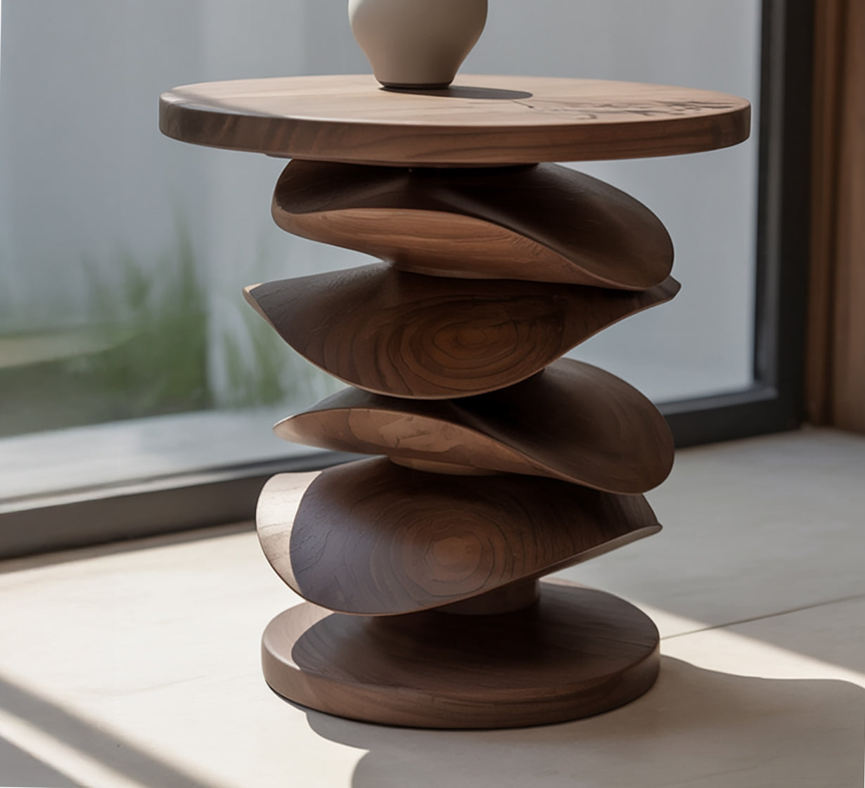 Massivholz-Skulpturentisch – handgefertigter Japandi-Couchtisch