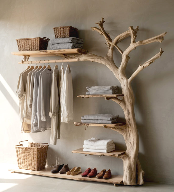 Massiver Holz-Garderobenständer mit Ablage – personalisierte Wandhaken