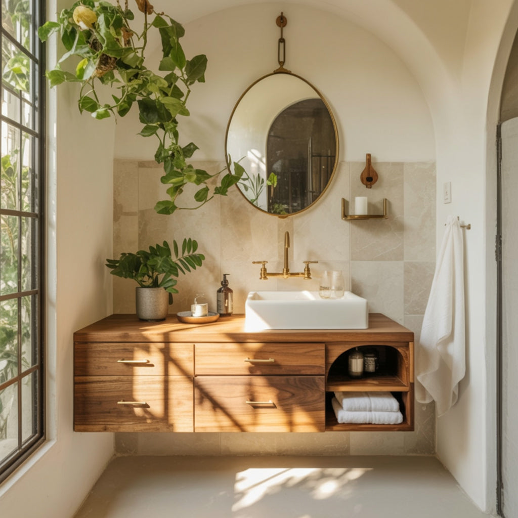 Schwebender Bad-Unterschrank aus Massivholz – Handgefertigt, rustikal